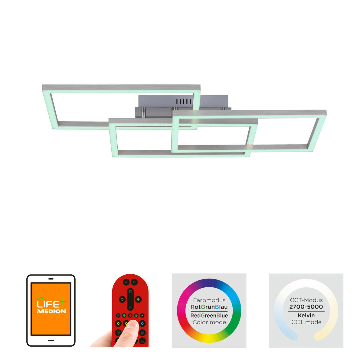 Just Light Smarte LED-Deckenleuchte MAXI 16431-55 stahlfarbig weiß Metall Kunststoff B/H/T: ca. 50x10,5x82 cm 3 Brennstellen LOLAsmart-MAXI - weiß/stahlfarbig (50,00/10,50/82,00cm) - Just Light