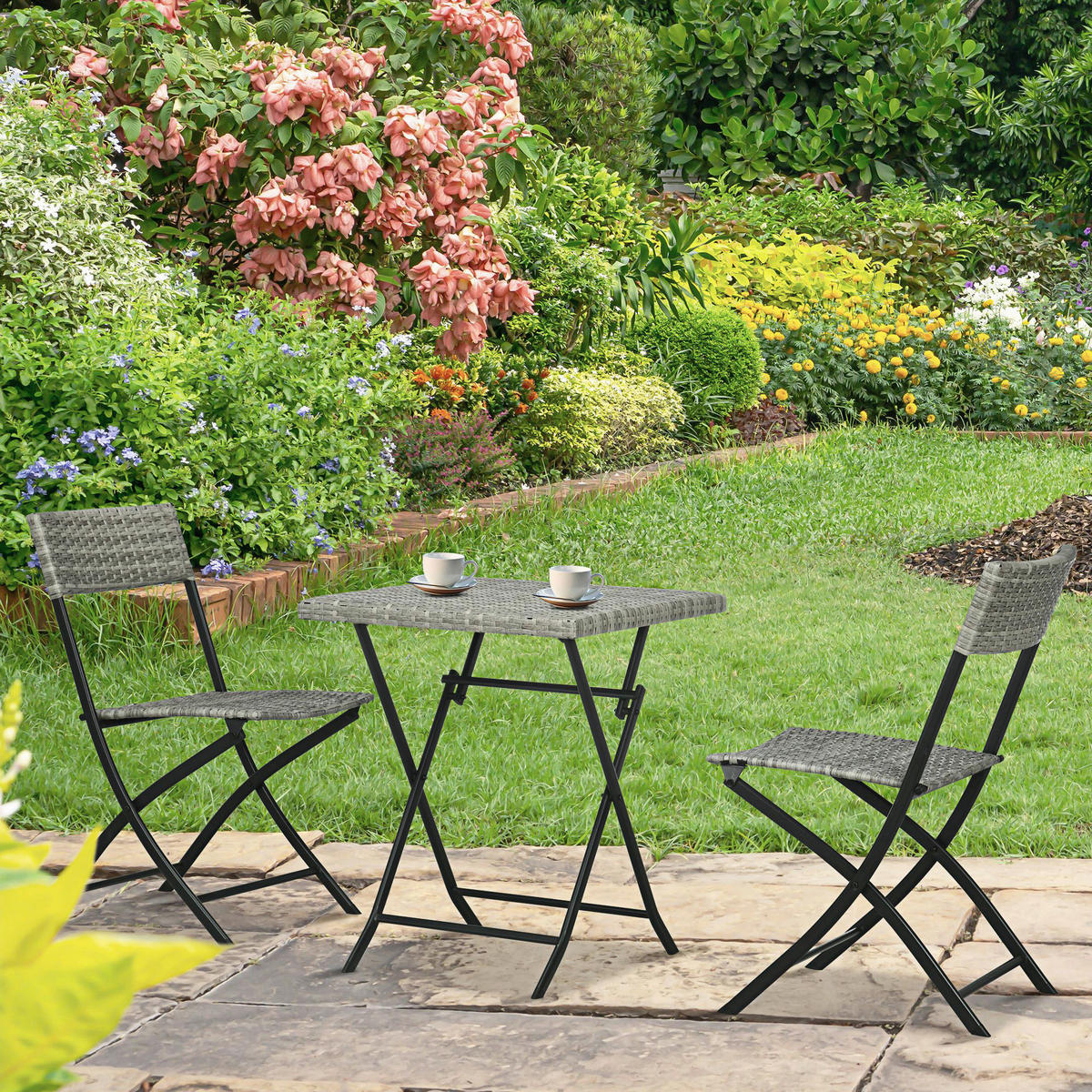 Outsunny Sitzgruppe hellgrau Edelstahl B/H/L: ca. 60x60x72 cm Gartenmöbel-Set - hellgrau (72,00/60,00/60,00cm) - Outsunny