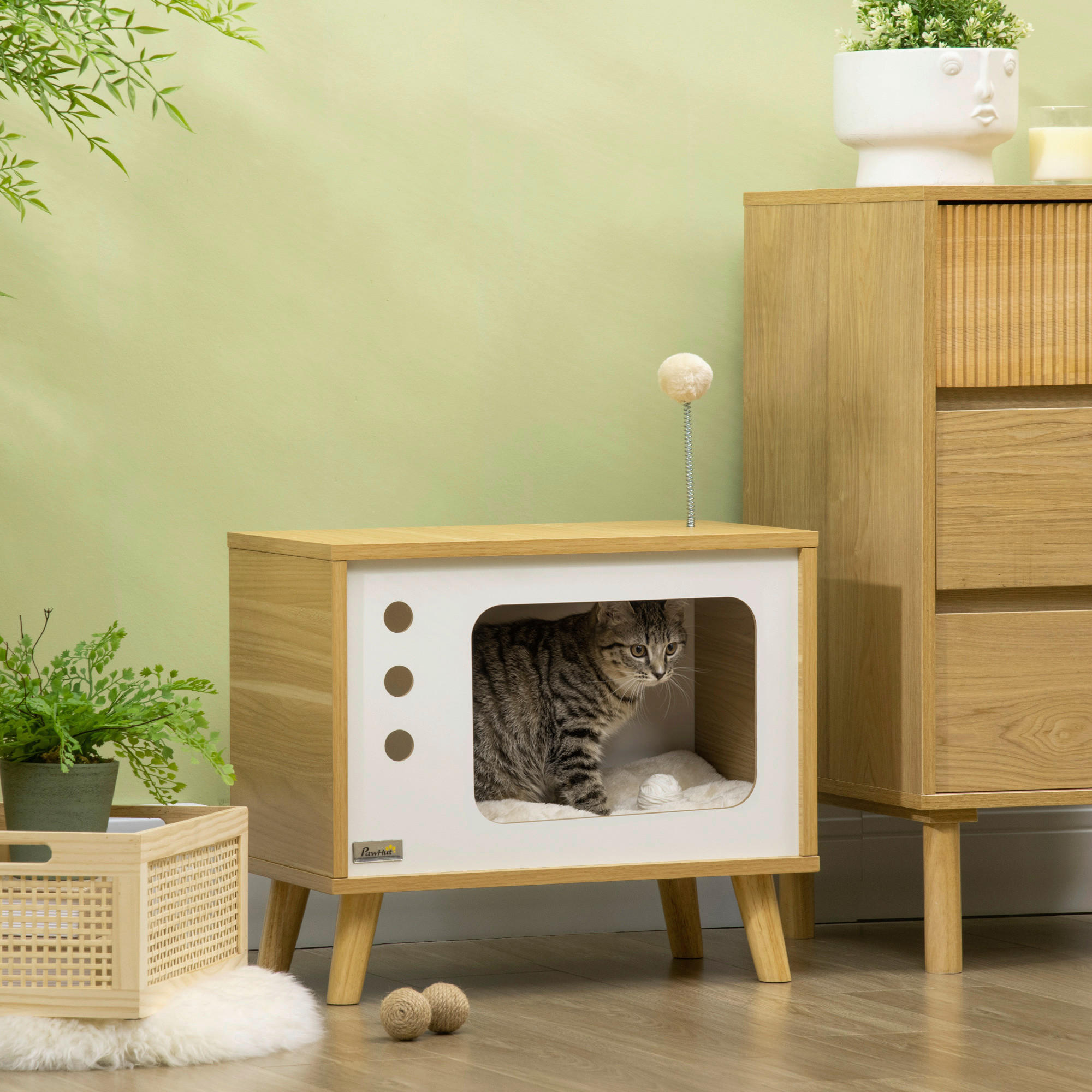 PawHut Katzenhaus beige Spanplatte B/H/L: ca. 28x43x50 cm Katzenhaus - beige/Eiche (50,00/28,00/43,00cm) - PawHut