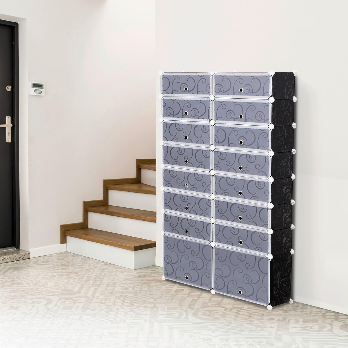 HOMCOM Schuhregal schwarz Metall B/H/L: ca. 37x95x160 cm Schuhschrank_mit_Stecksystem - schwarz (160,00/37,00/95,00cm) - HOMCOM