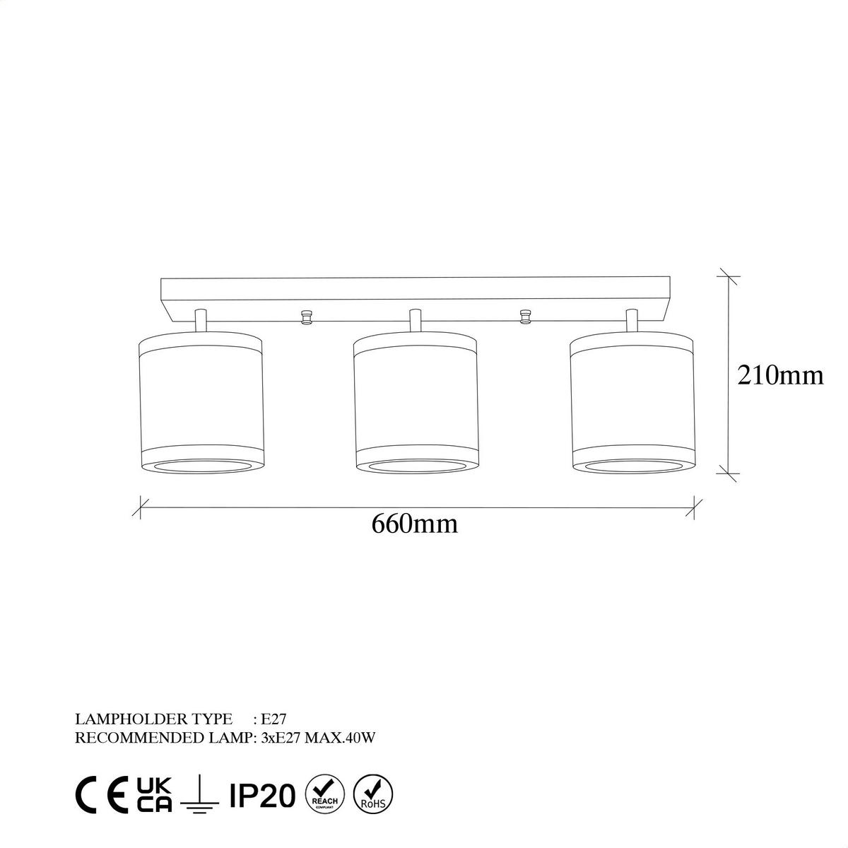 Opviq Deckenleuchte Way-11635 B/H/T/L: ca. 66x21x15x66 cm E27 3 Brennstellen Way - (66,00/66,00/21,00cm) - Opviq
