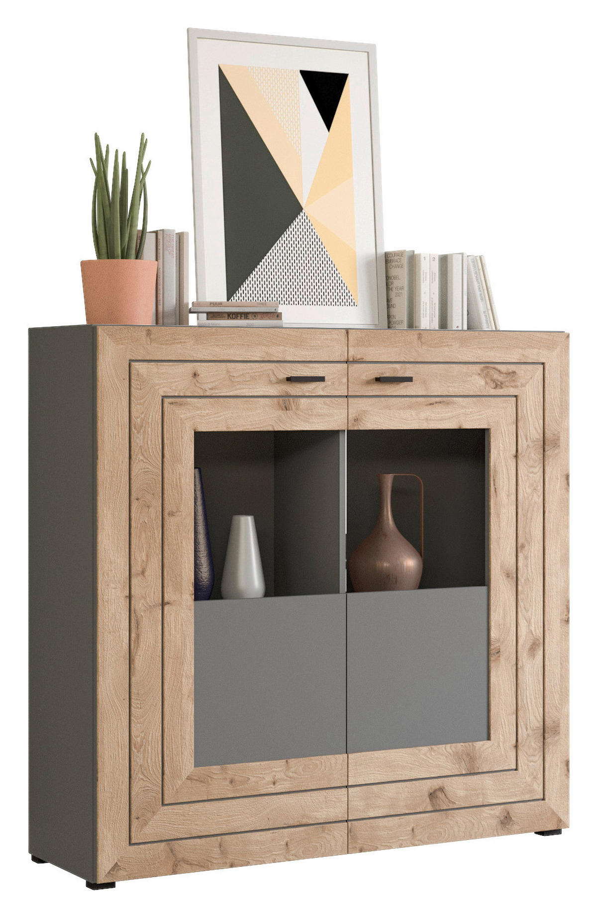 Highboard Freno B/H/T: ca. 120x117x37 cm Freno - Eiche/schwarz (120,00/117,00/37,00cm) - xonox.home