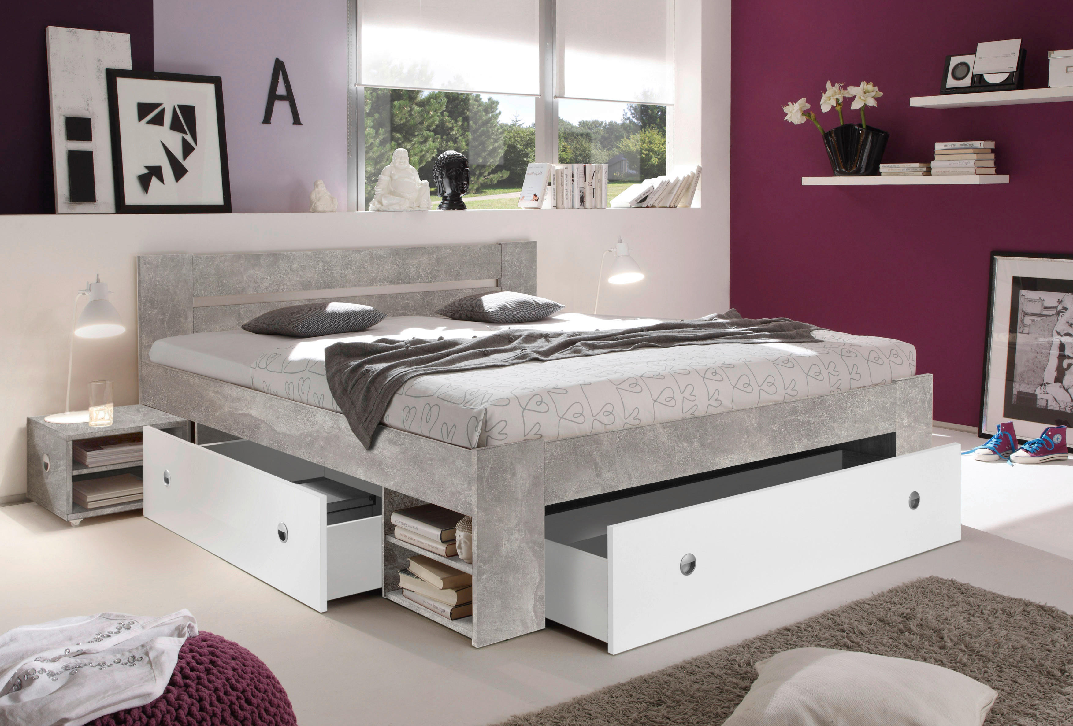 Funktionsbett Stefan Beton Optik weiß Liegefläche B/L: ca. 140x200 cm Stefan - Beton/weiß (145,00/86,00/204,00cm)