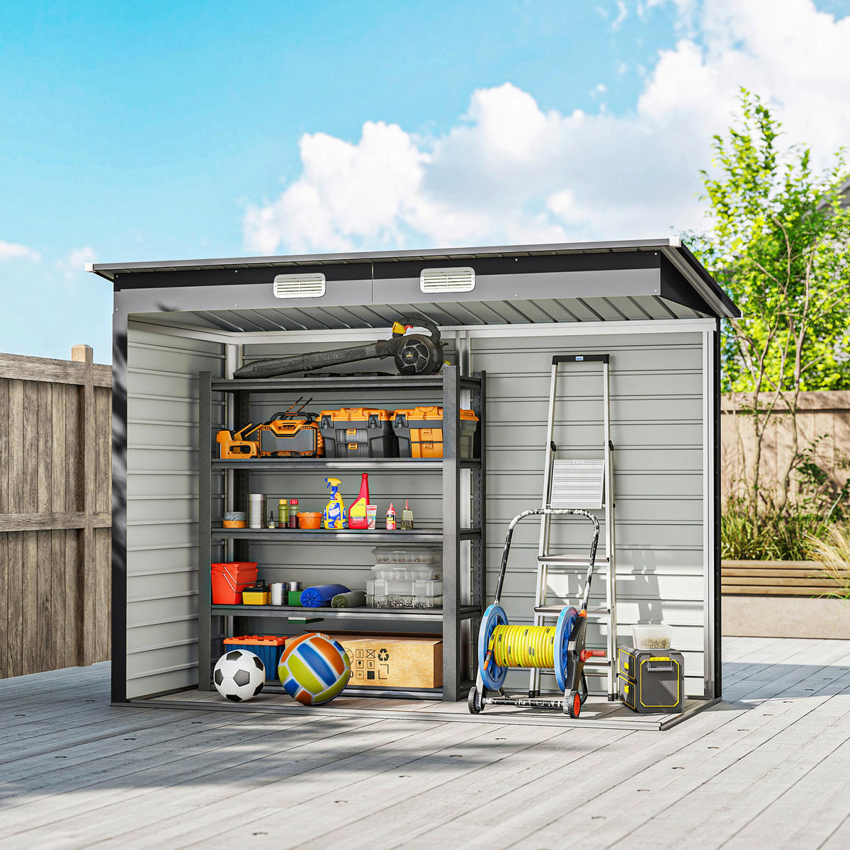 Outsunny Gerätehaus grau B/H/L: ca. 121x183x249 cm Gerätehaus - grau (249,00/121,00/183,00cm) - Outsunny
