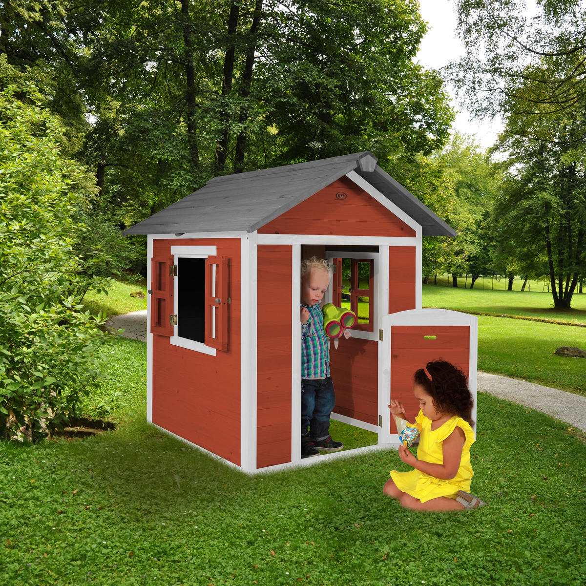 AXI Spielhaus Lodge rot B/H/L: ca. 111x133x135 cm Lodge - weiß/rot (135,00/111,00/133,00cm) - AXI