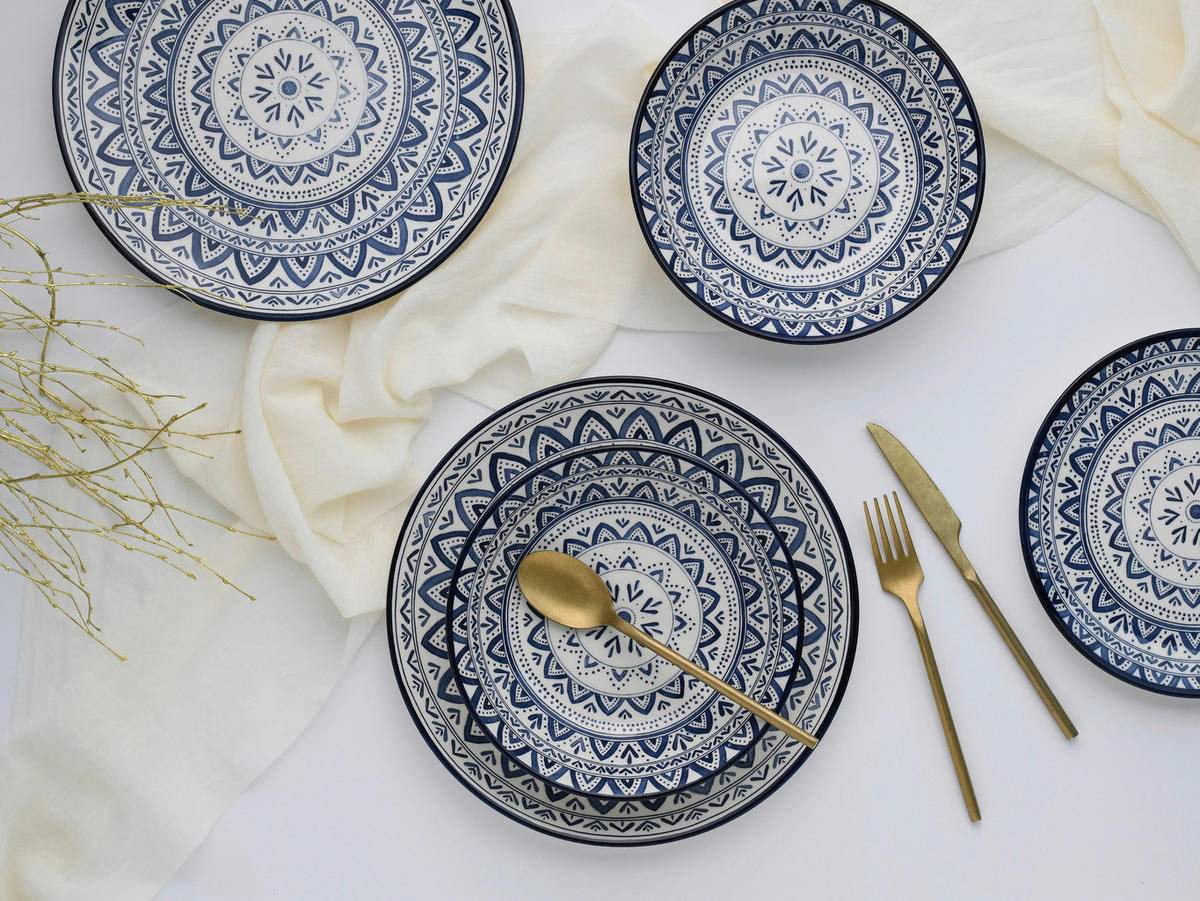 CreaTable Tafelservice Mexico blau Steingut 18 tlg. Mexico - blau (31,50/30,50/33,00cm) - CreaTable