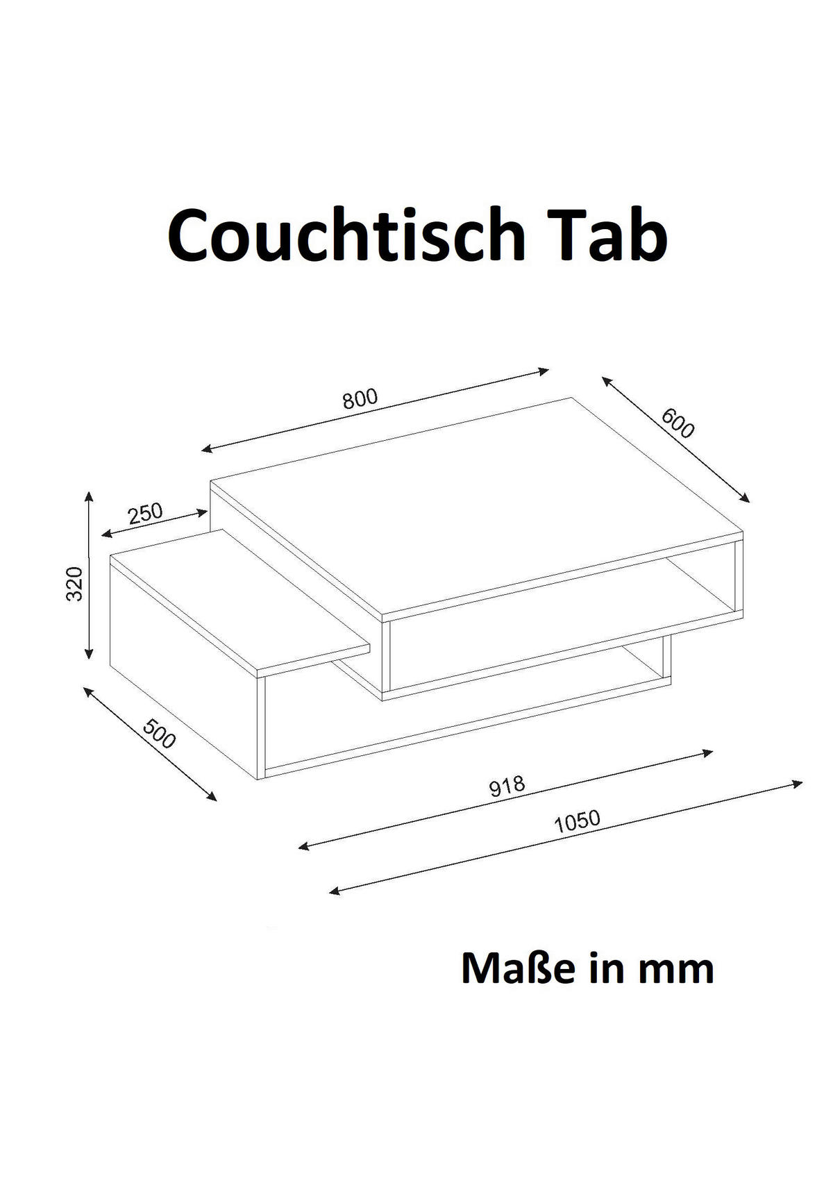 Couchtisch Tab weiß walnuss Nachbildung B/H/T: ca. 105x32x60 cm Tab - weiß/walnuss (105,00/32,00/60,00cm) - moebel17