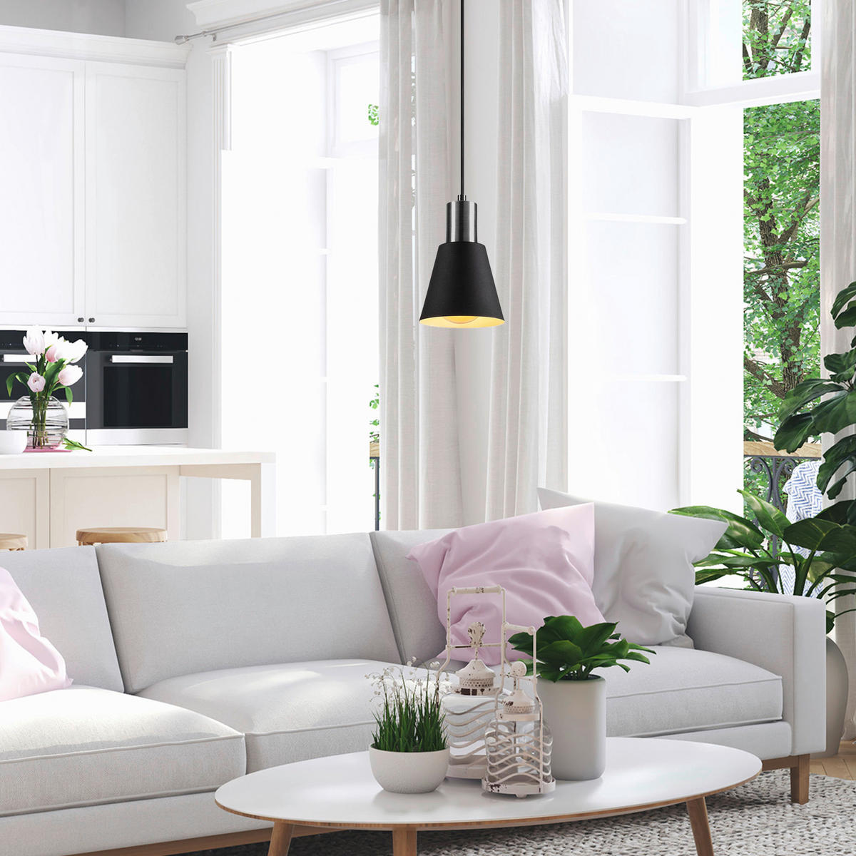 Opviq Pendelleuchte Kem schwarz nickel Eisen B/H/T/L/D: ca. 14x114x14x14x14 cm E27 1 Brennstellen Kem - nickel/schwarz (14,00/14,00/114,00cm) - Opviq