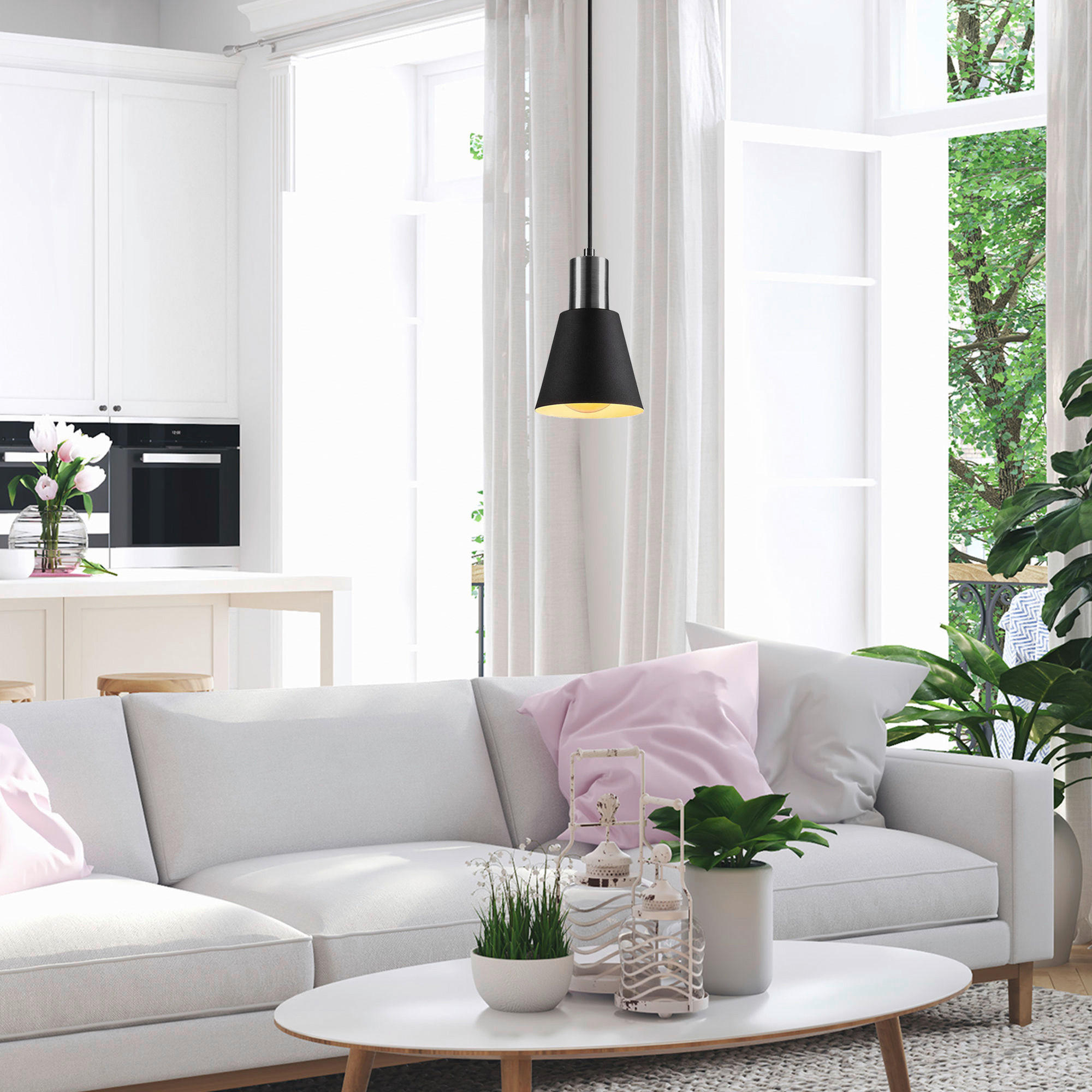 Thumbnail - Opviq Pendelleuchte Kem schwarz nickel Eisen B/H/T/L/D: ca. 14x114x14x14x14 cm E27 1 Brennstellen