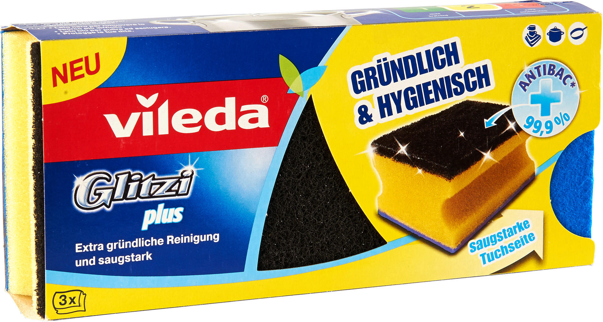 Vileda Topfschwämme gelb B/H/L: ca. 9x4,5x7 cm Topfschwamm_3erPack_Vileda - gelb/schwarz (7,00/9,00/4,50cm) - Vileda