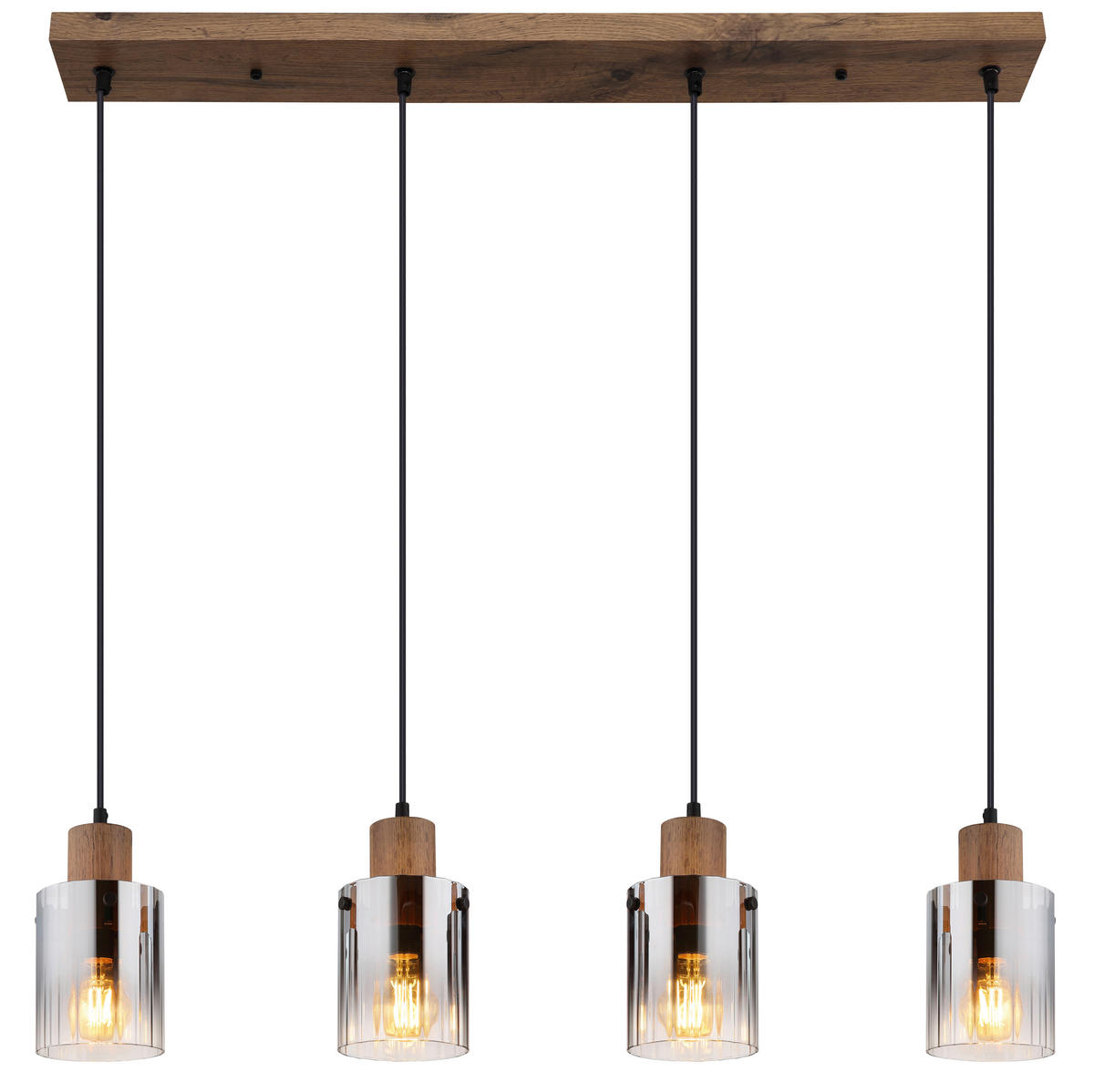 GLOBO Pendelleuchte UNDERWOOD 15915-4H dunkelbraun klar Rauch MDF Kunststoff Glas B/H/L: ca. 105x120x12 cm E27 4 Brennstellen UNDERWOOD - klar/dunkelbraun (12,00/105,00/120,00cm) - GLOBO