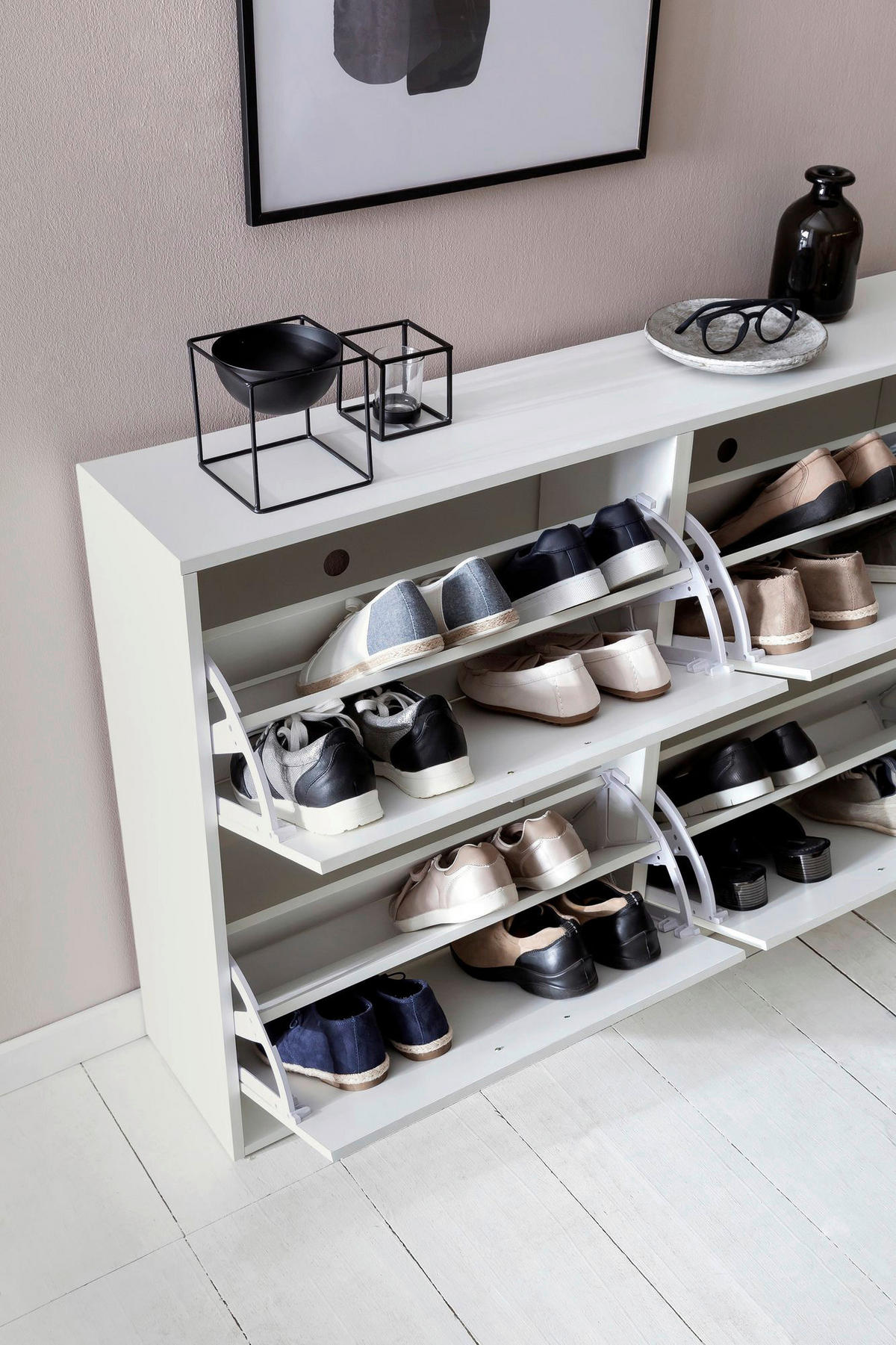 Schuhschrank weiß weiß B/H/T: ca. 120x81x24 cm Schuhschrank - weiß (120,00/81,00/24,00cm) - Wohnling