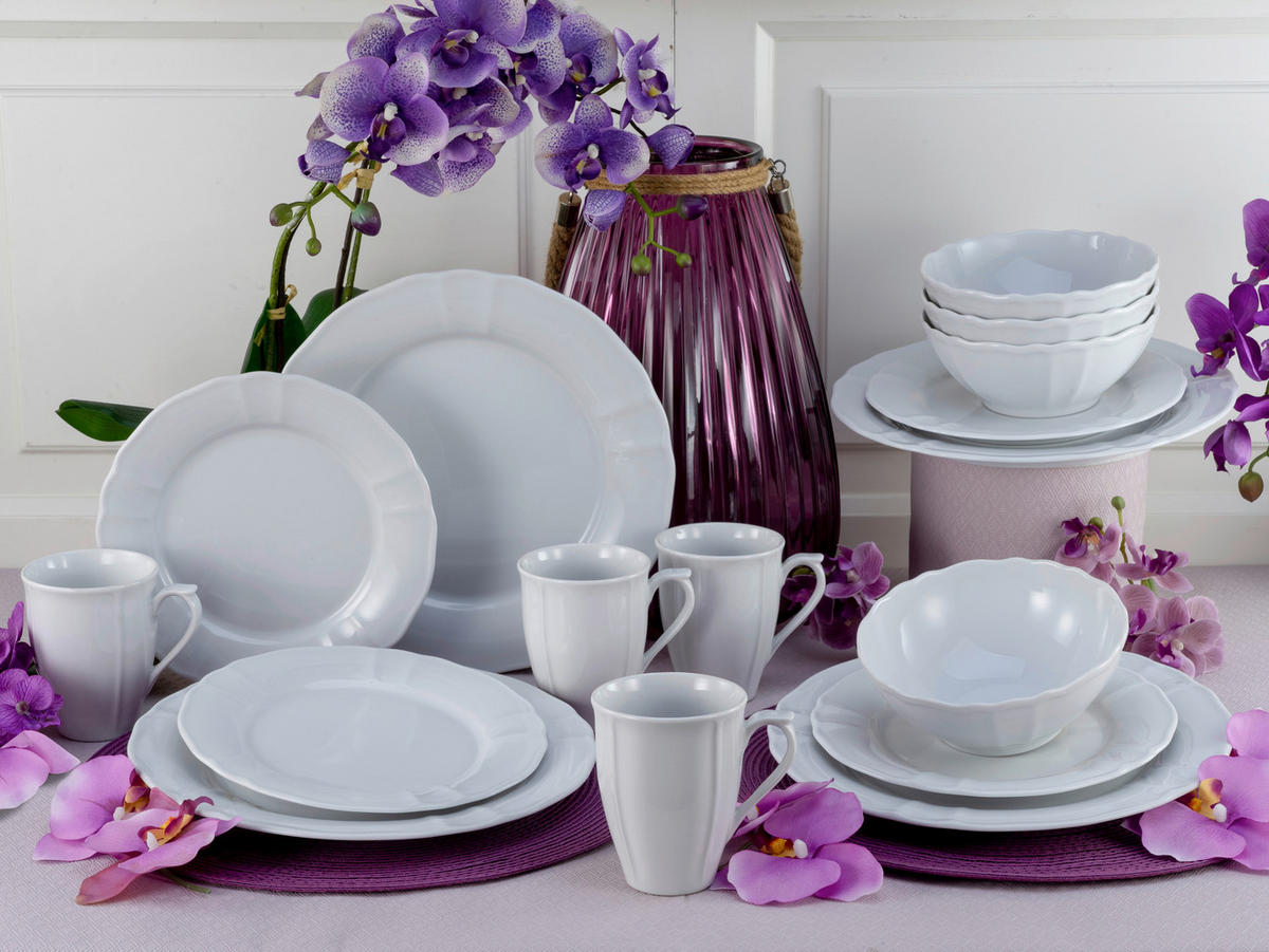 CreaTable Kombiservice Flora weiß Porzellan 16 tlg. Flora - weiß - CreaTable