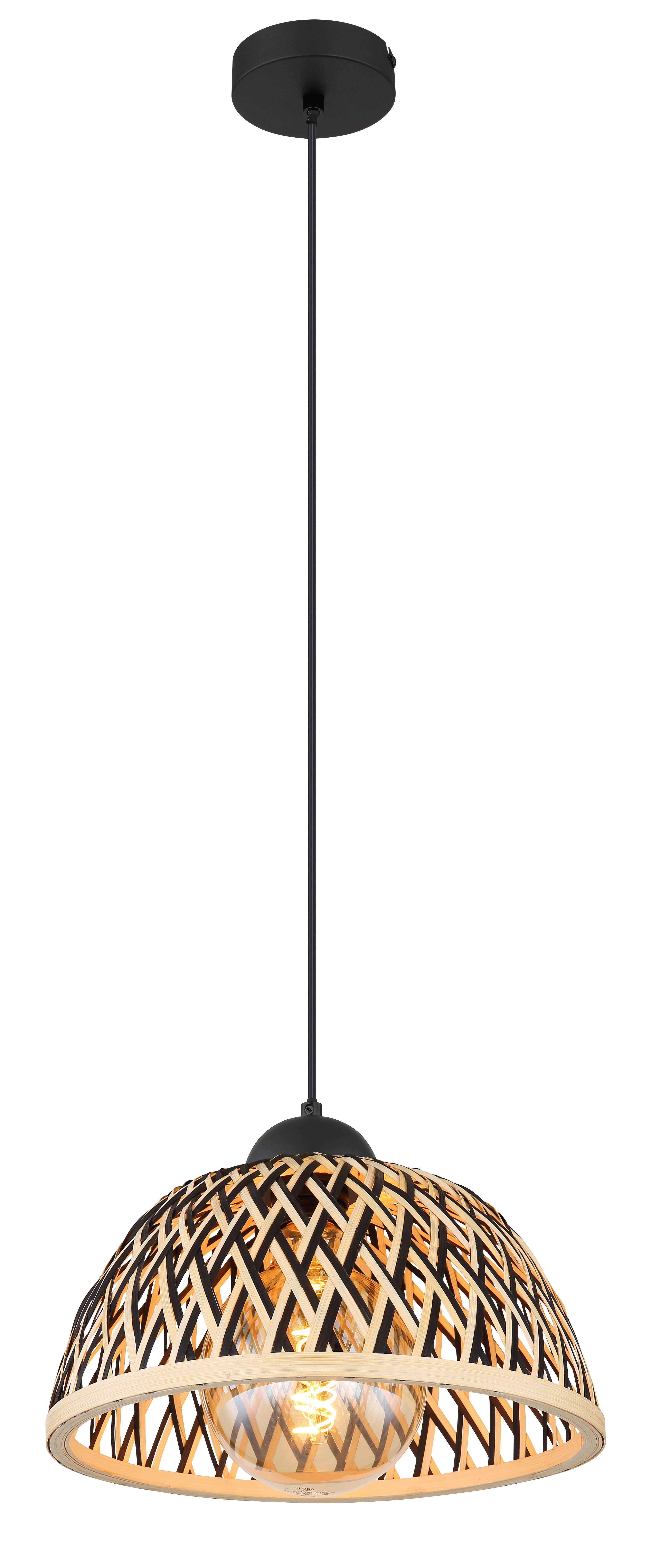 GLOBO Deckenleuchte schwarz natur Metall H/D: ca. 120x30 cm E27 1 Brennstellen