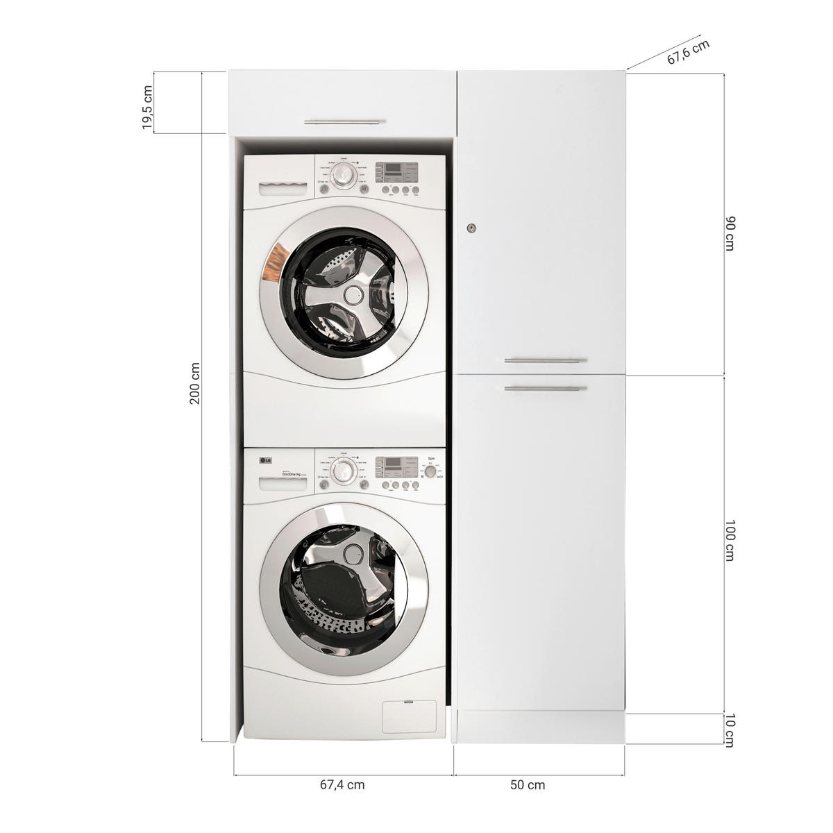 Respekta Hauswirtschaftsraum-Set Clara weiß matt B/H/T: ca. 117,4x200x67,6 cm Clara - weiß (117,40/200,00/67,60cm) - Respekta