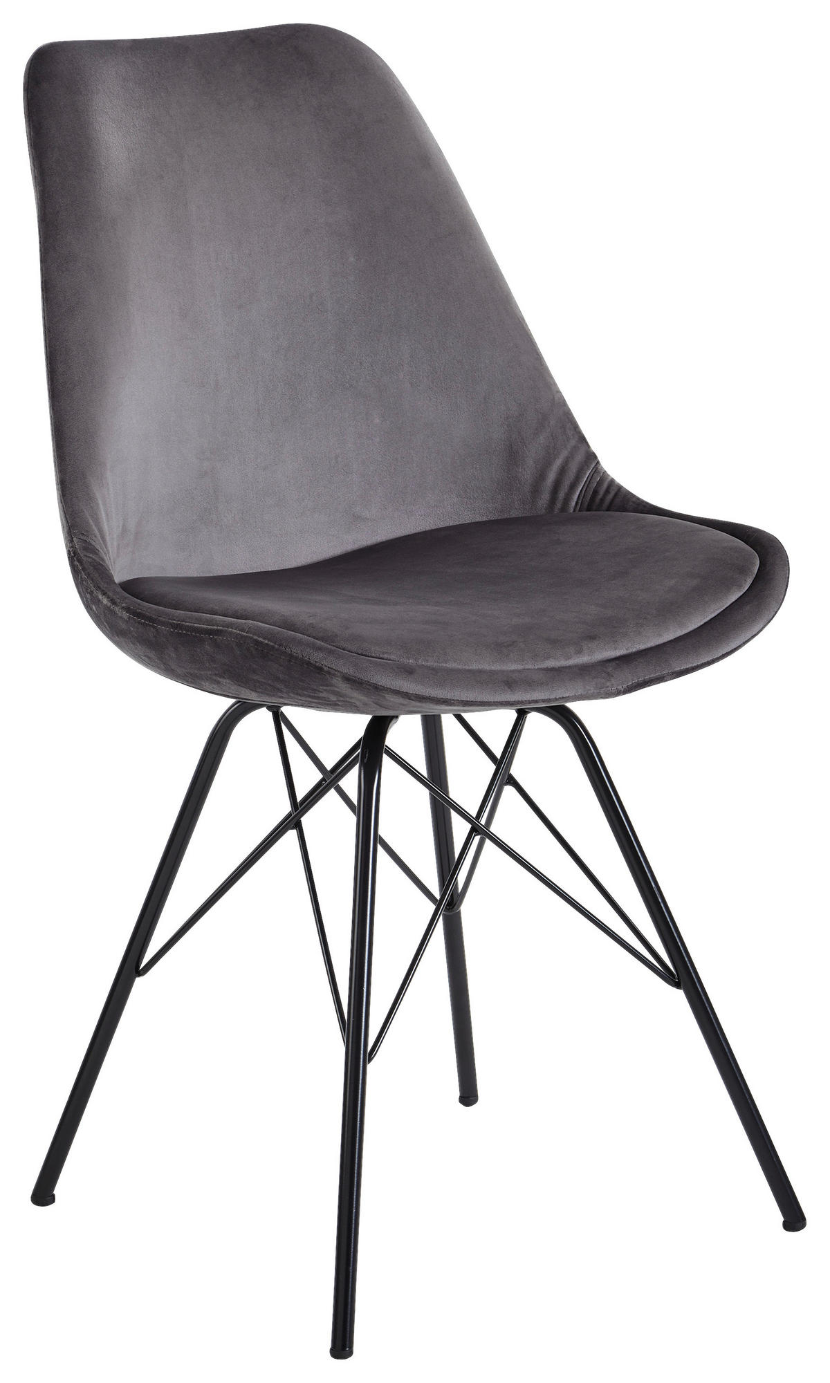 Stuhl 2er.-Set. grau Samt Eisen B/H/T: ca. 58x86x48 cm 2er.-Set. - grau (58,00/86,00/48,00cm) - Wohnling