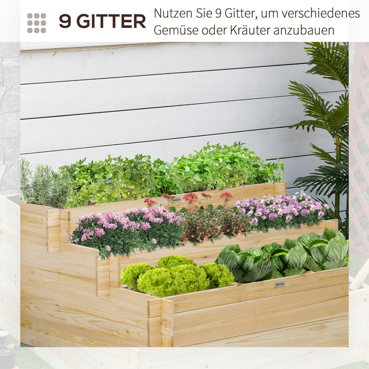 Outsunny Hochbeet natur Holz B/H/L: ca. 100x54x117 cm Hochbeet - natur (117,00/100,00/54,00cm) - Outsunny