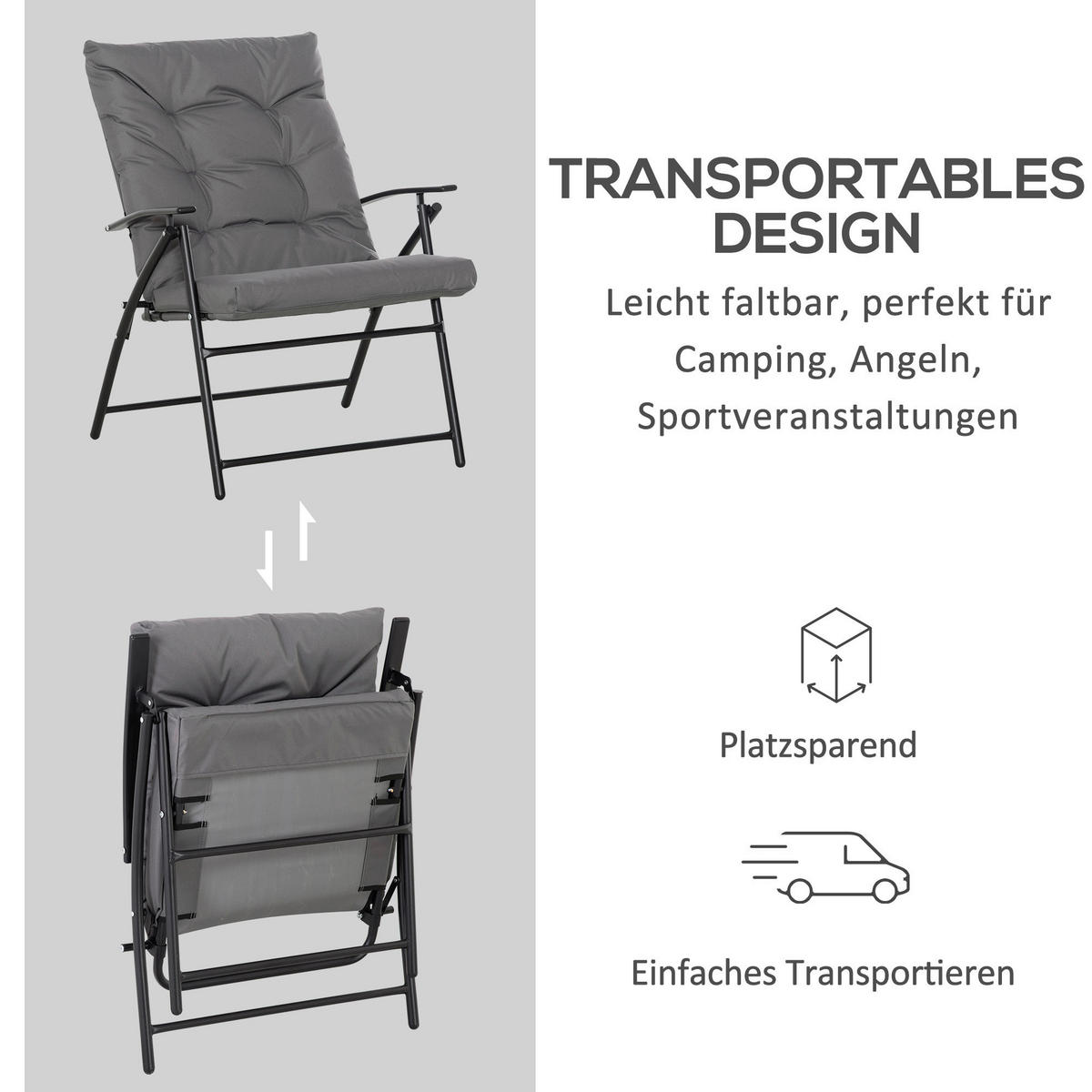 Outsunny Campingstuhl grau Metall B/H/L: ca. 65x94x65 cm Campingstuhl - grau (65,00/65,00/94,00cm) - Outsunny