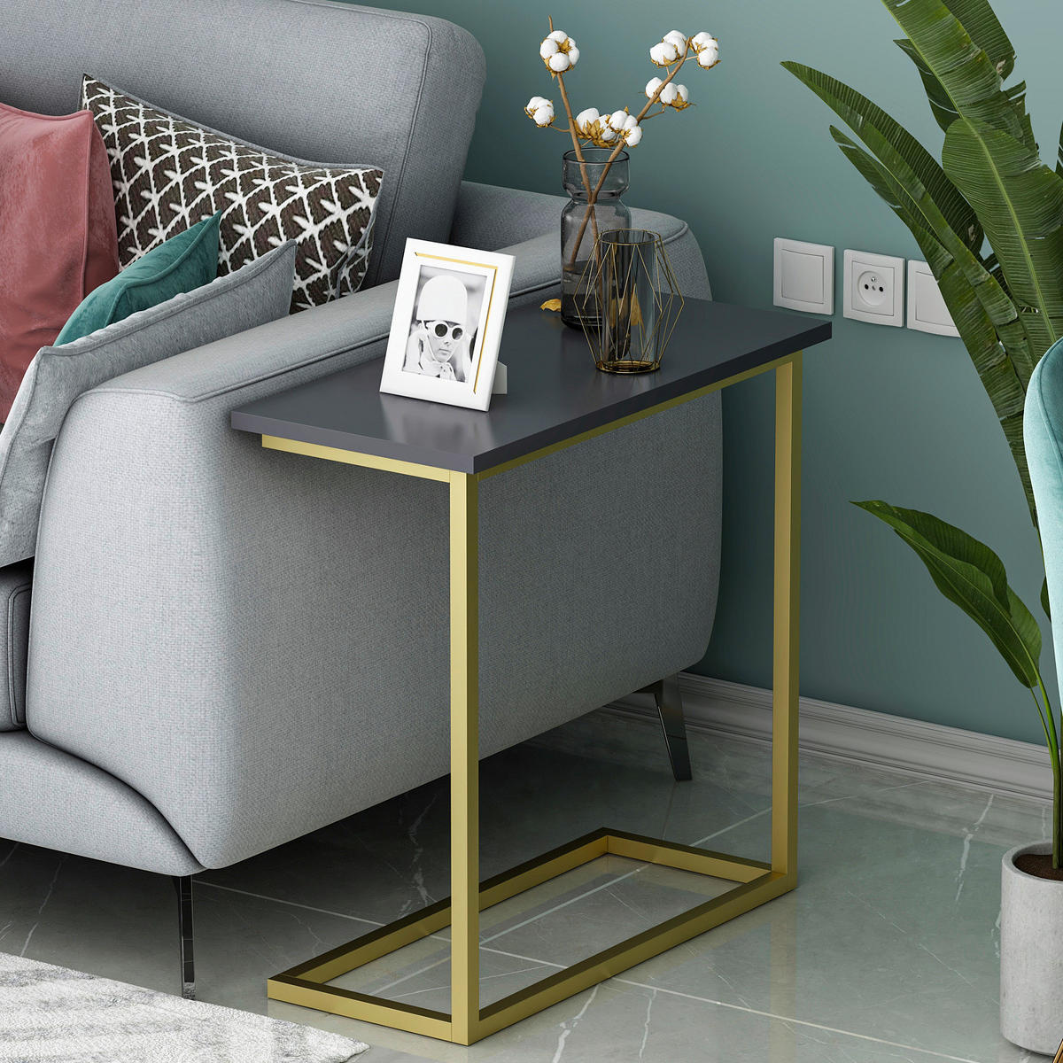Beistelltisch Narin anthrazit gold Optik Metall B/H/T: ca. 64x62x30 cm Narin - gold/anthrazit (64,00/62,00/30,00cm) - moebel17