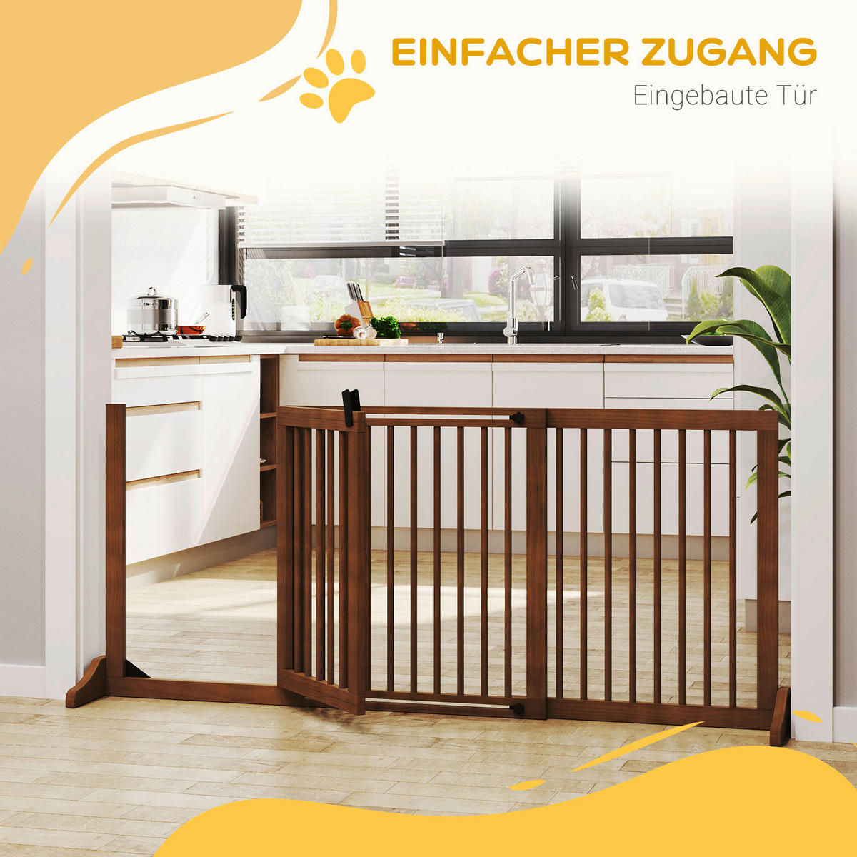 PawHut Schutzgitter braun Edelstahl B/H/L: ca. 166x113x36 cm Türschutzgitter - braun (36,00/166,00/113,00cm) - PawHut