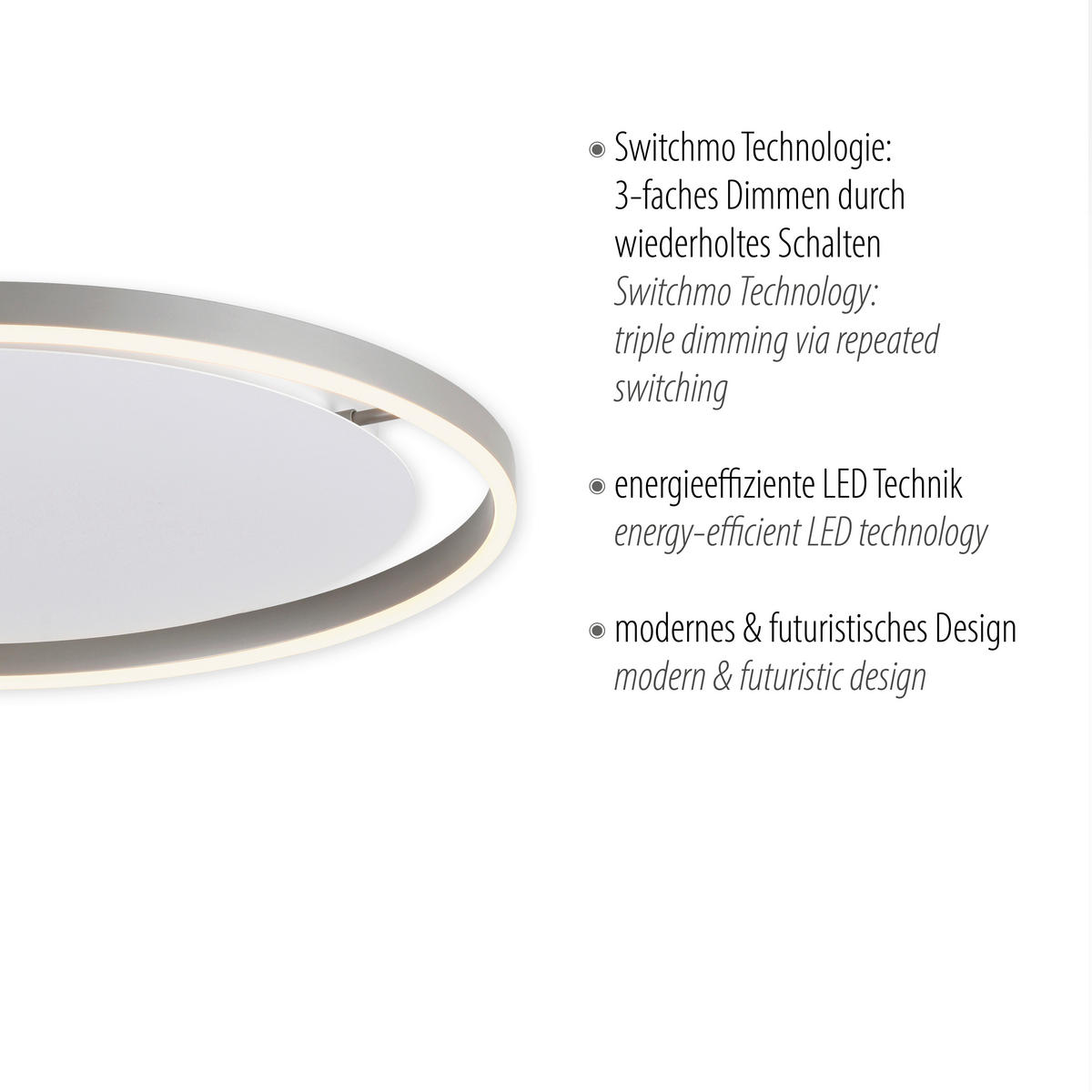 Just Light LED-Deckenleuchte RITUS 15392-95 weiß Alu Metall H/D: ca. 5,3x58,5 cm 1 Brennstellen RITUS - weiß/Alu (58,50/5,30cm) - Just Light