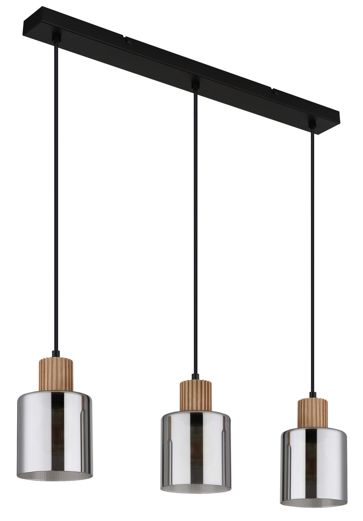 GLOBO Pendelleuchte Rauch schwarz dunkelbraun Glas Metall Holz B/H/L: ca. 12x120x64 cm E27 3 Brennstellen ALEIDIS - dunkelbraun/schwarz (64,00/12,00/120,00cm) - GLOBO