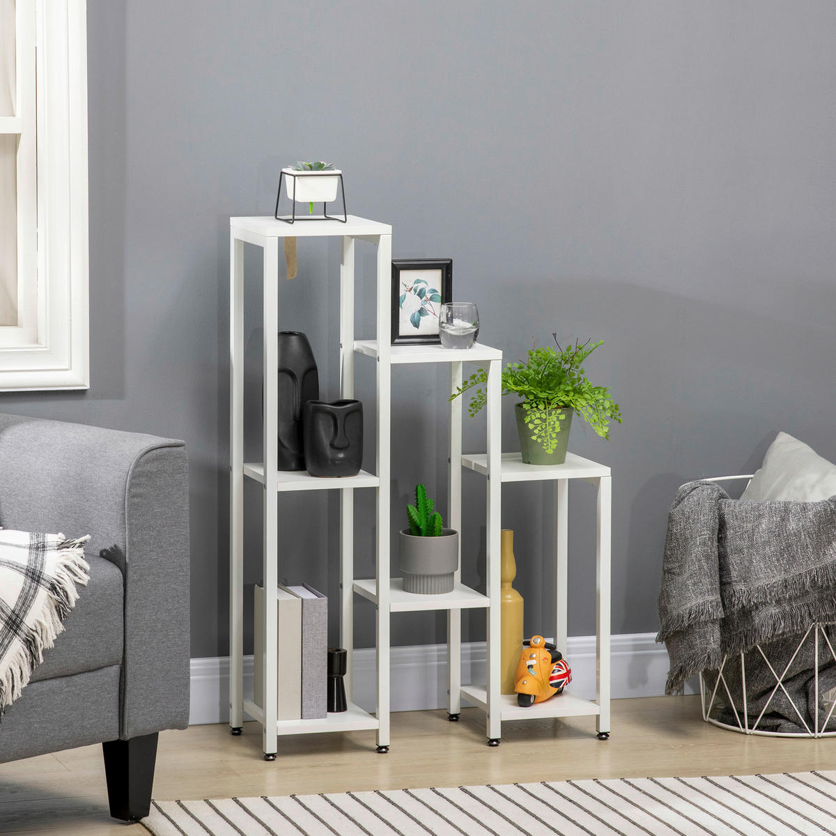 Outsunny Blumenständer weiß MDF B/H/L: ca. 23x95x65 cm Blumenständer - weiß (65,00/23,00/95,00cm) - Outsunny