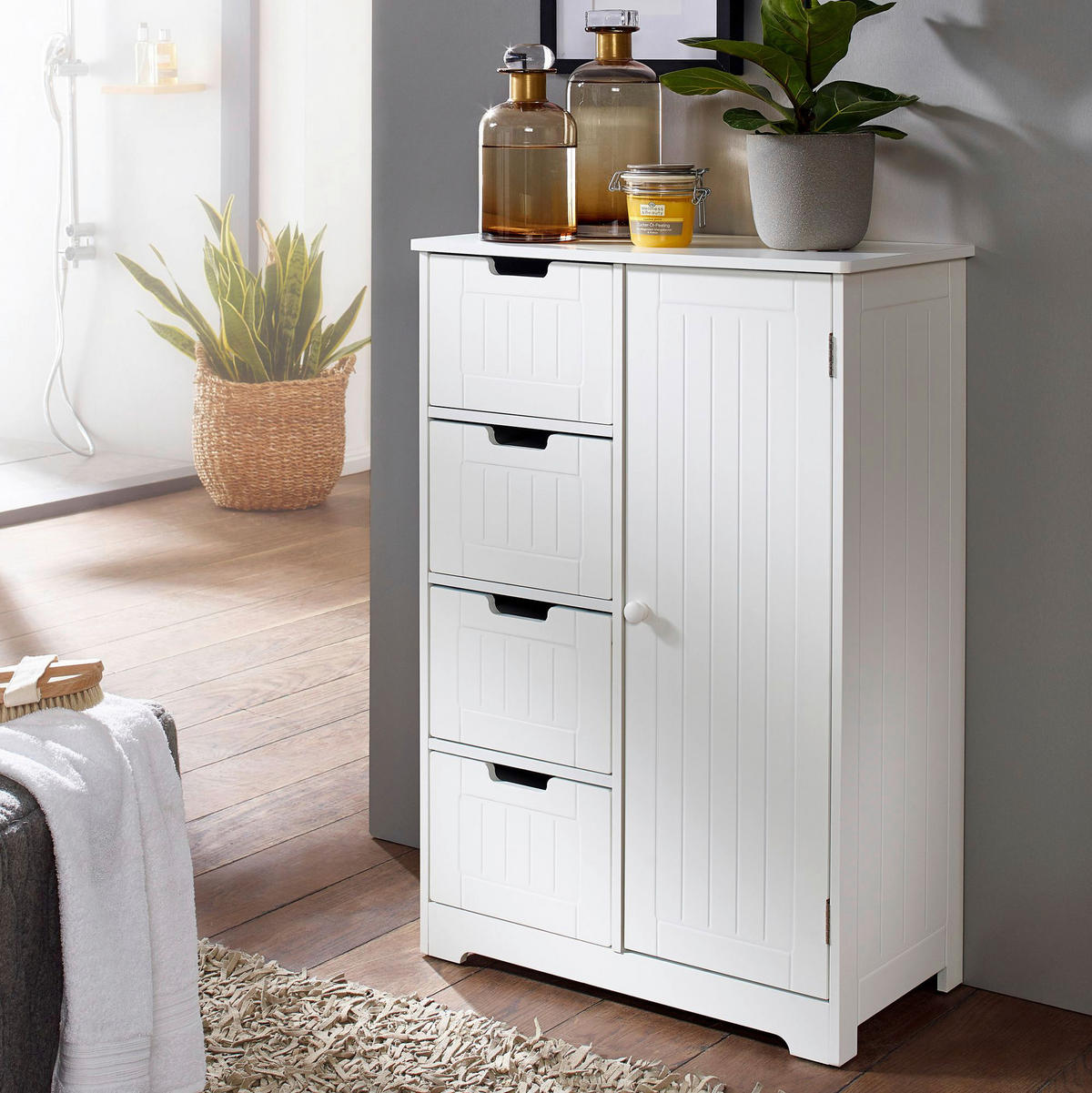Badkommode weiß B/H/T: ca. 30x83x56 cm Badschrank PATTI - weiß (30,00/83,00/56,00cm) - Wohnling