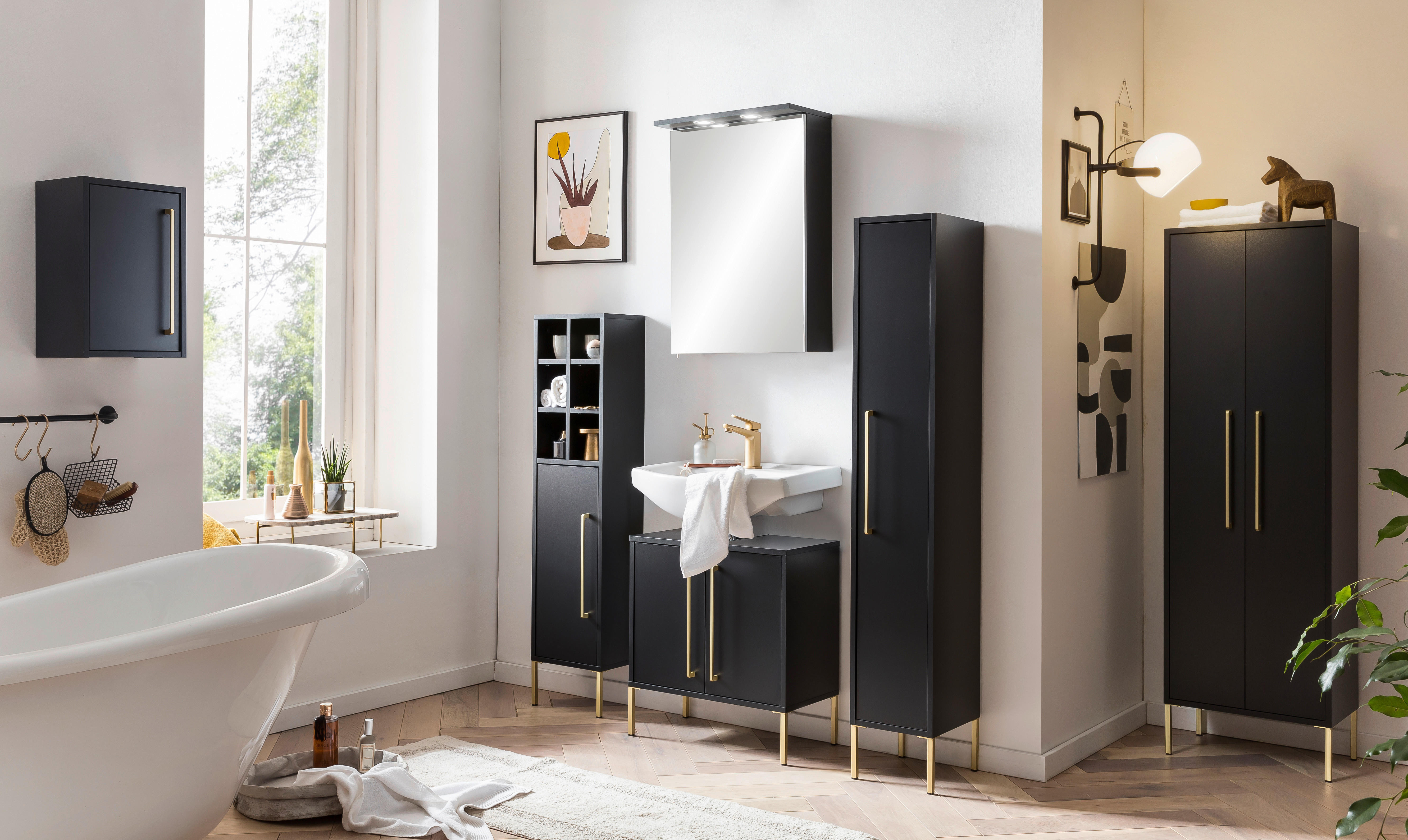 Thumbnail - Midischrank Sarah schwarz B/H/T: ca. 46,2x154,7x30,1 cm