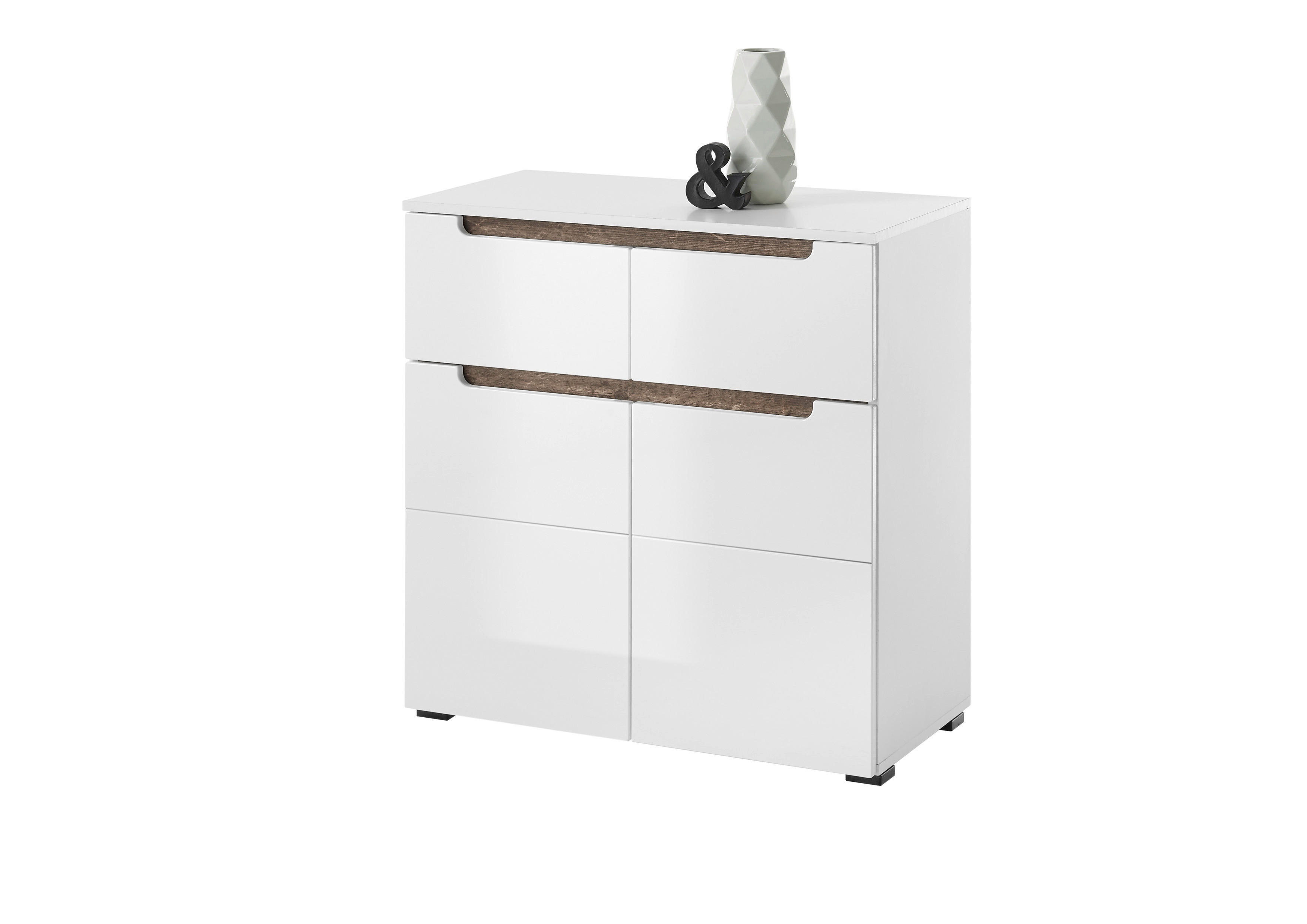 Kommode Turin weiß weiß Hochglanz Old Wood Nachbildung B/H/T: ca. 80x83x40 cm Turin - weiß (80,00/83,00/40,00cm)