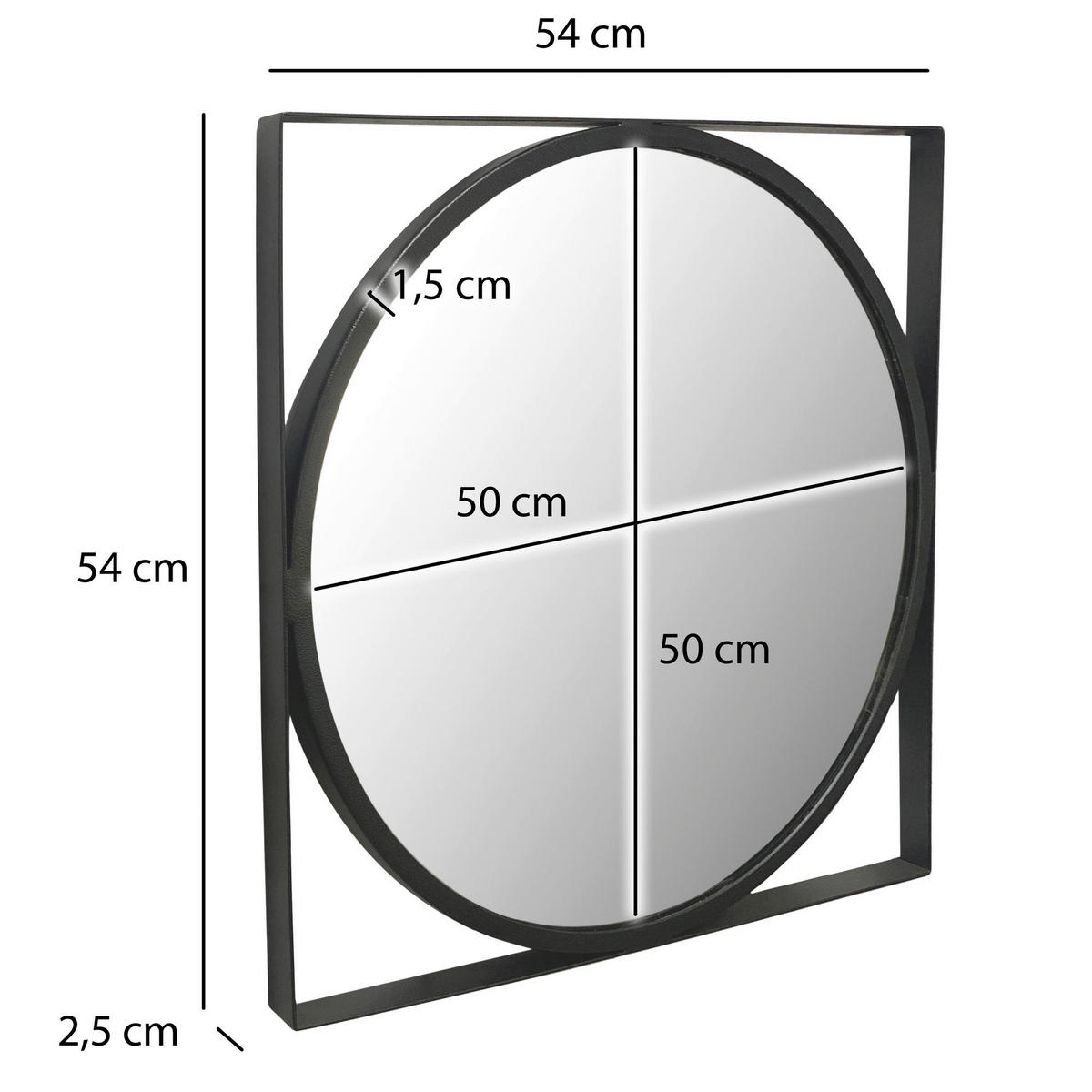 Wandspiegel schwarz Metall T/D: ca. 2,5x54 cm Wandspiegel - schwarz (54,00cm) - Wohnling