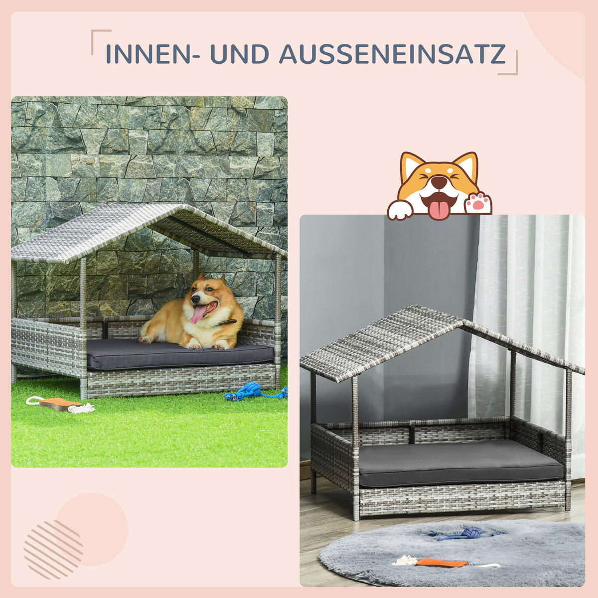 PawHut Hunde-Zubehör grau Polyester B/H/L: ca. 98x69x70 cm Hundehütte - grau (70,00/98,00/69,00cm) - PawHut