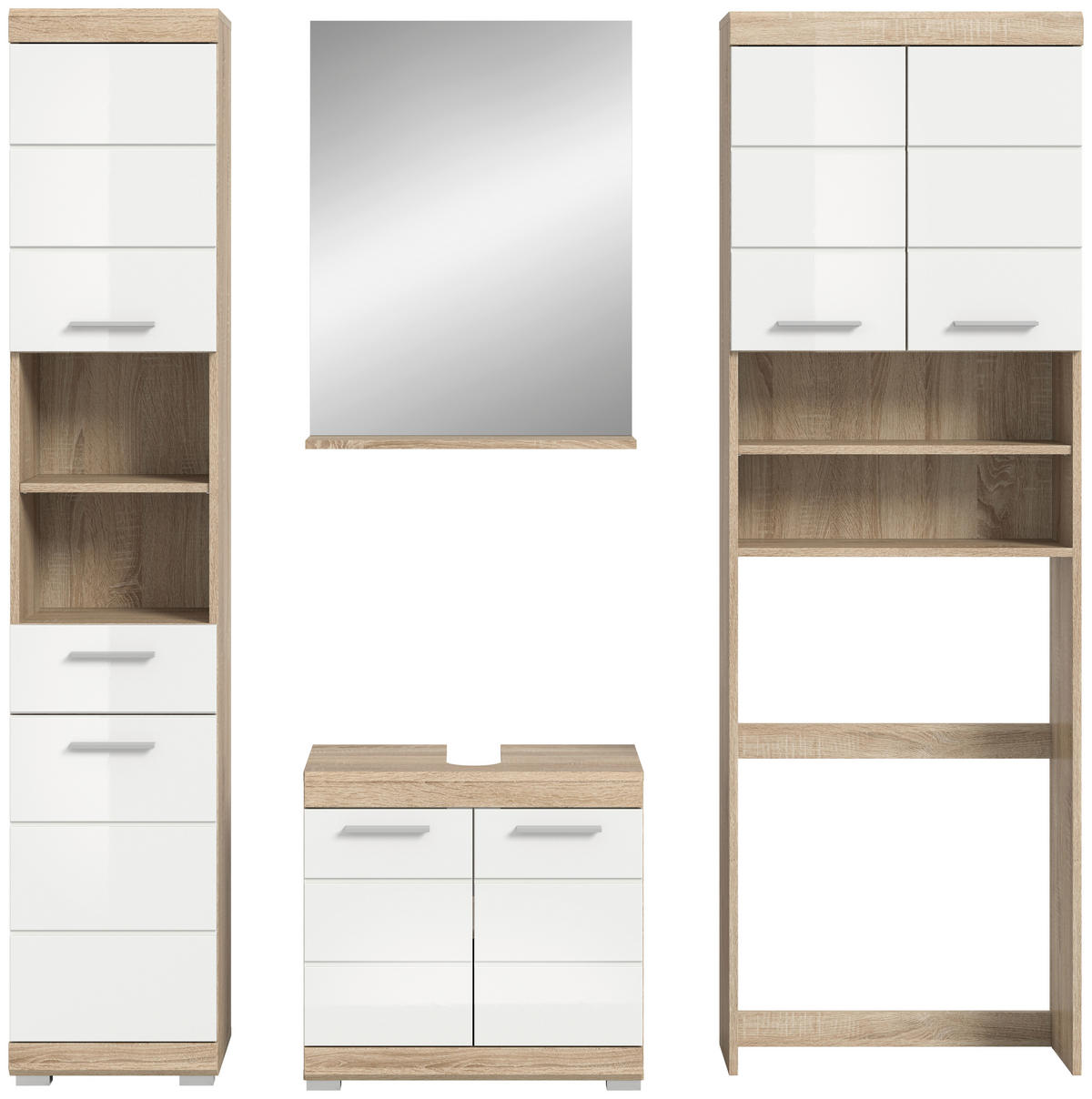 Badezimmer-Set Lambada Eiche Sonoma Nachbildung weiß Hochglanz B/H/T: ca. 190x191x34 cm Lambada - Eiche/weiß (190,00/191,00/34,00cm) - xonox.home