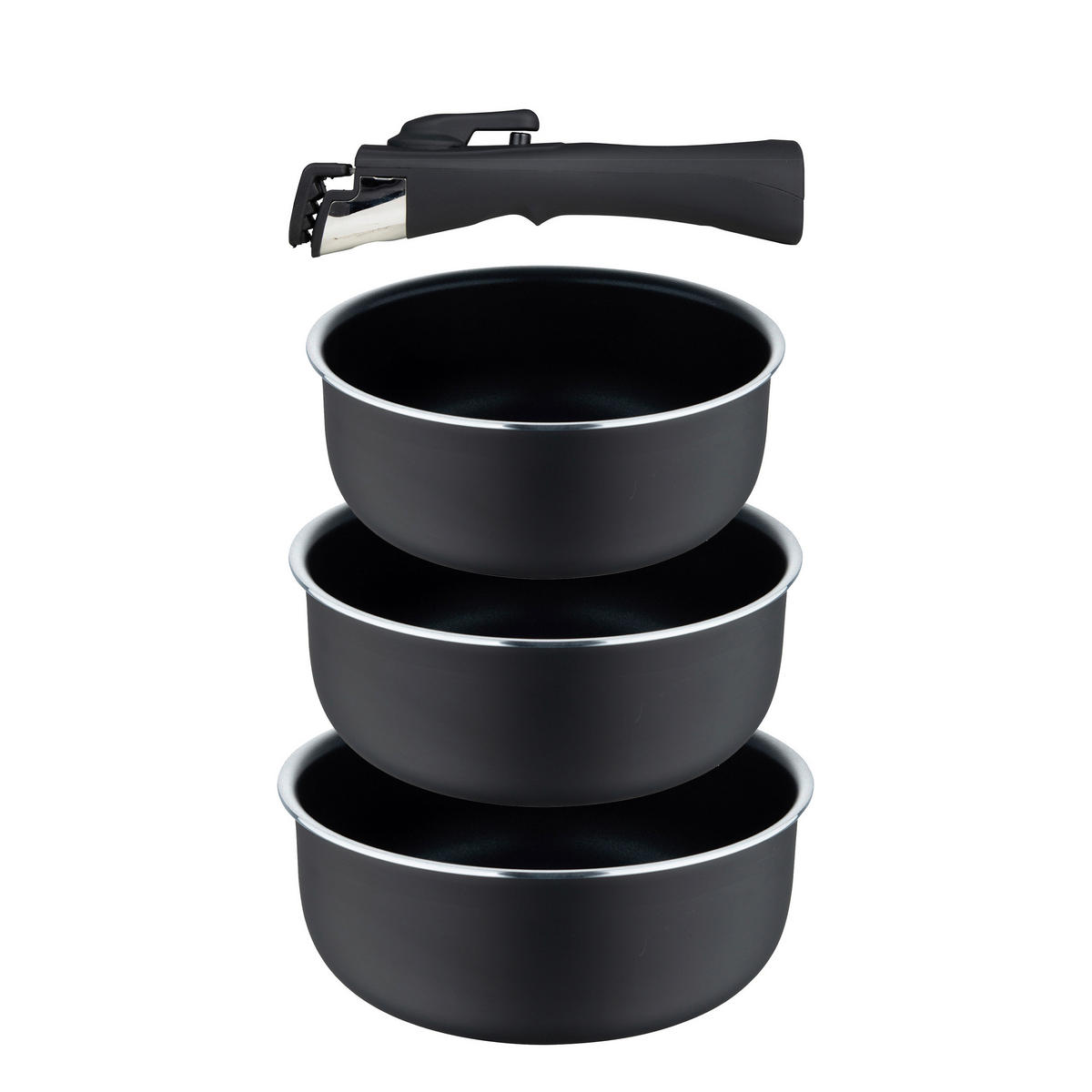 BERGNER Topfset CLICK & COOK schwarz Aluminium 4 tlg. CLICK & COOK - schwarz/silber (30,30/30,00/9,70cm) - BERGNER