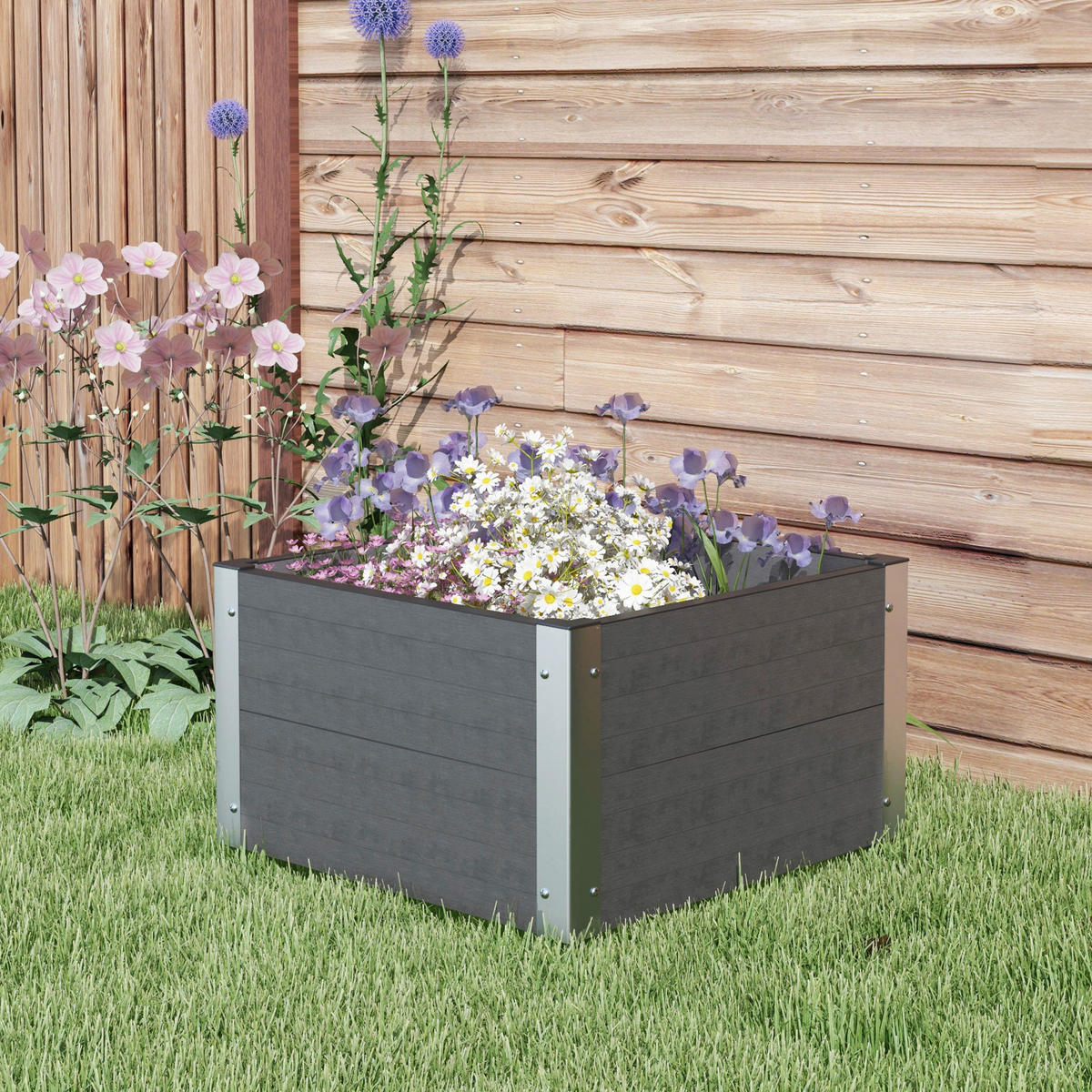 Outsunny Hochbeet grau Polypropylen B/H/L: ca. 60x60x30 cm Hochbeet - grau (30,00/60,00/60,00cm) - Outsunny