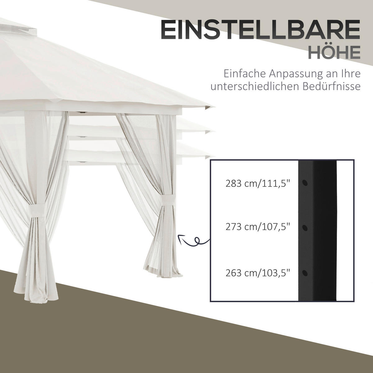 Outsunny Pavillon cremeweiß Polyester B/H/L: ca. 392x283x392 cm Pavillon - cremeweiß (392,00/392,00/283,00cm) - Outsunny