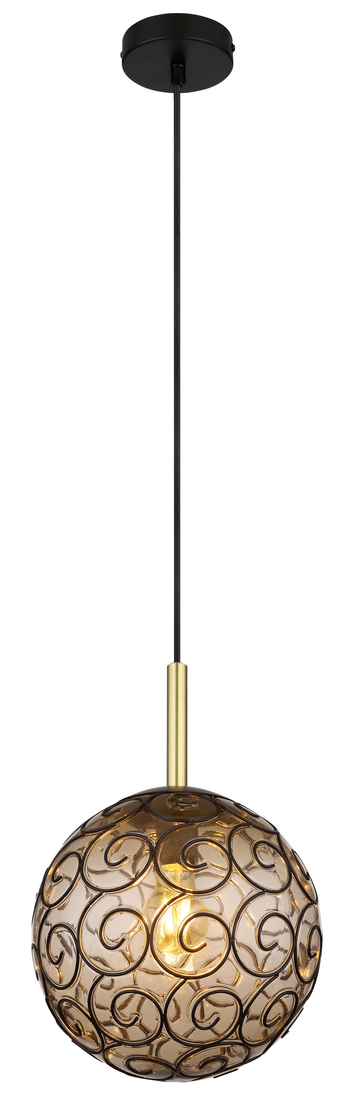 GLOBO Pendelleuchte schwarz Rauch Kunststoff Metall H/D: ca. 120x25 cm E27 1 Brennstellen FITZ - schwarz/Rauch (25,00/120,00cm) - GLOBO