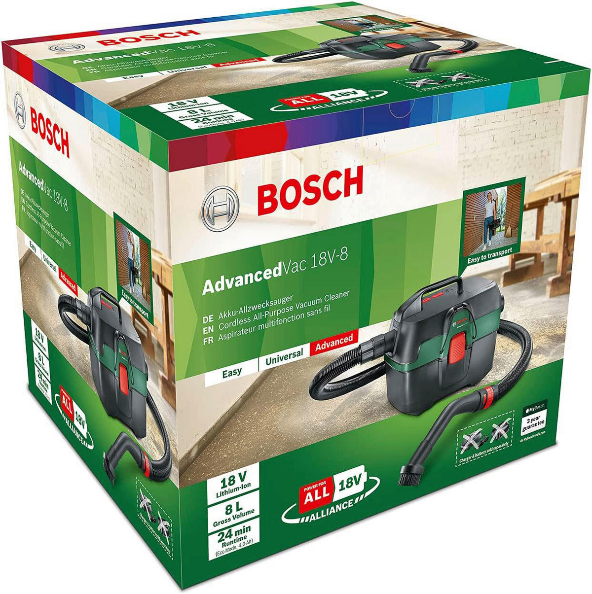 Bosch Akku Nass-/Trockensauger 06033E1001 schwarz grün B/H/L: ca. 28x29x38 cm 06033E1001 - schwarz/grün (38,00/28,00/29,00cm) - Bosch