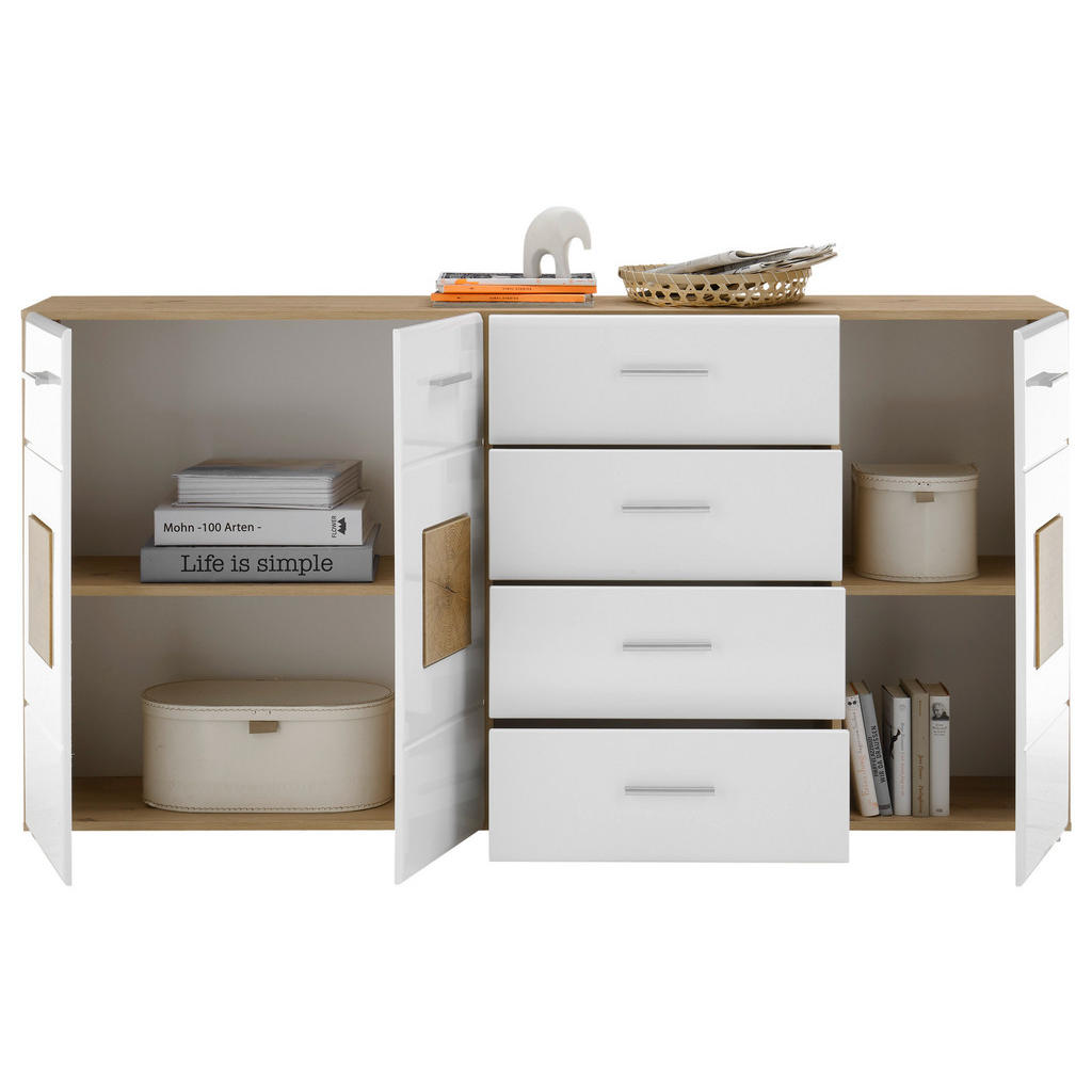 Thumbnail - Sideboard Georgia Eiche Artisan Nachbildung weiß Hochglanz Hirnholz Optik B/H/T: ca. 180x92x38 cm