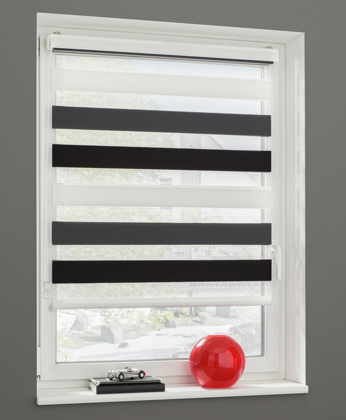 Doppelrollo mit Blende weiß B/L: ca. 90x160 cm Doppelrollo_farbig - weiß/schwarz (90,00/160,00cm) - Boviva