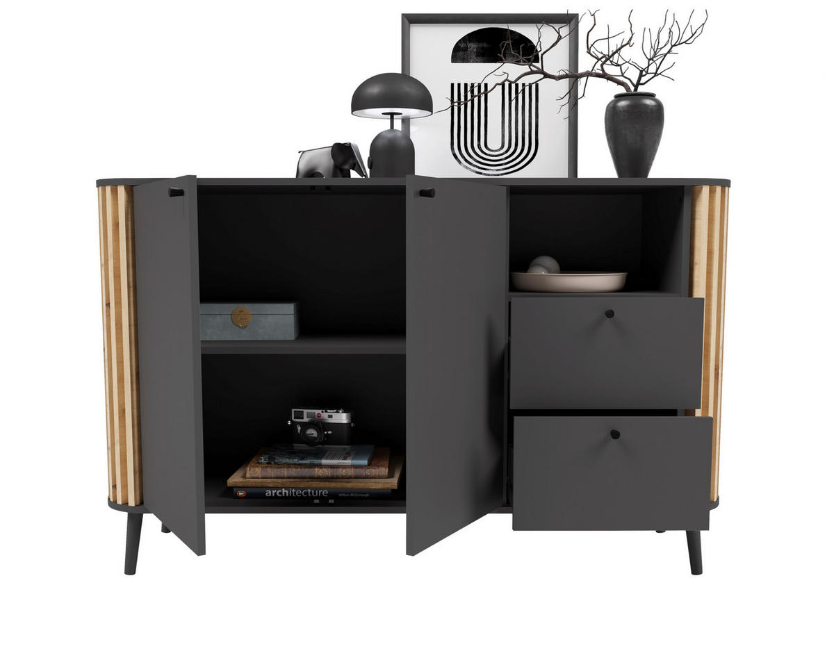 Sideboard PURE grau Eiche Artisan Nachbildung B/H/T: ca. 138x87,5x40 cm PURE - Eiche/grau (138,00/87,50/40,00cm) - xonox.home