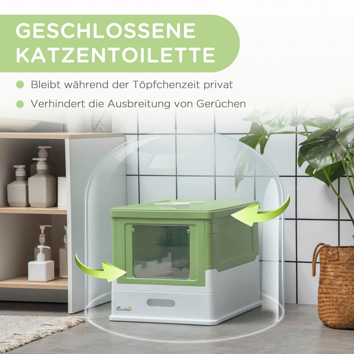 PawHut Katzentoilette grün Kunststoff B/H/L: ca. 35,5x36,7x47,5 cm Katzentoilette - weiß/grün (47,50/35,50/36,70cm) - PawHut