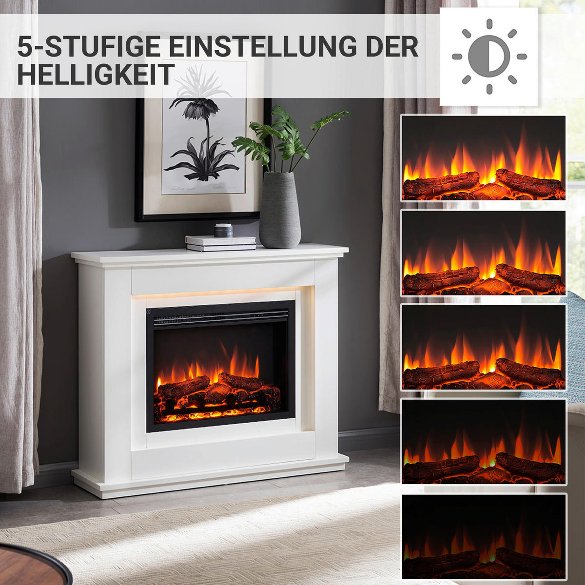 Balderia Elektrischer-Kamin Baldur EF61D-MT119A weiß MDF B/H/T: ca. 100x83x28 cm ca. 2000 W Elektro-Kamin Baldur - weiß (100,00/83,00/28,00cm) - Balderia