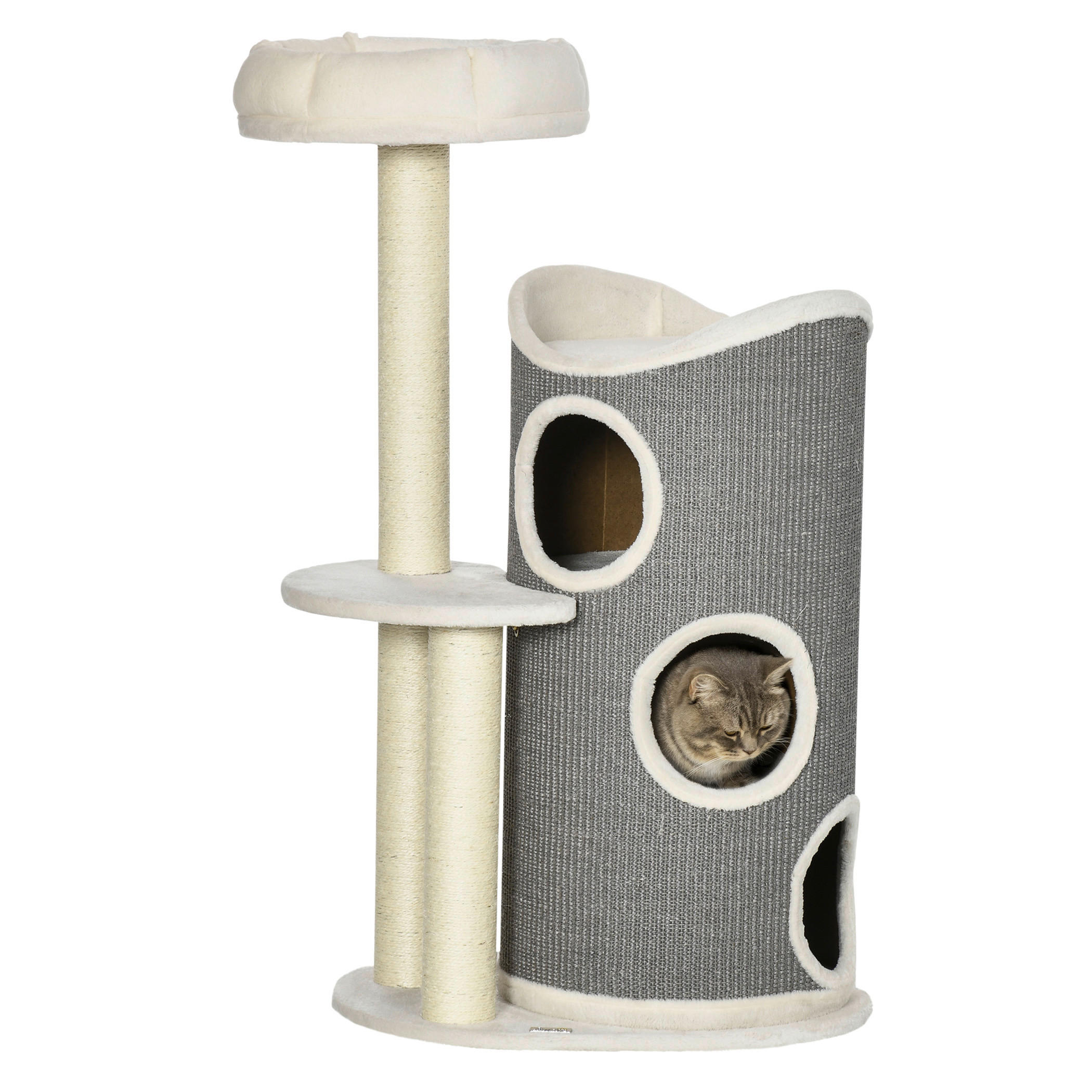 PawHut Katzenkratzbaum Mit Trackball – 49 Cm Hoch, Mit Bürste Und Spielzeug, Stylisches Design In Eichenoptik