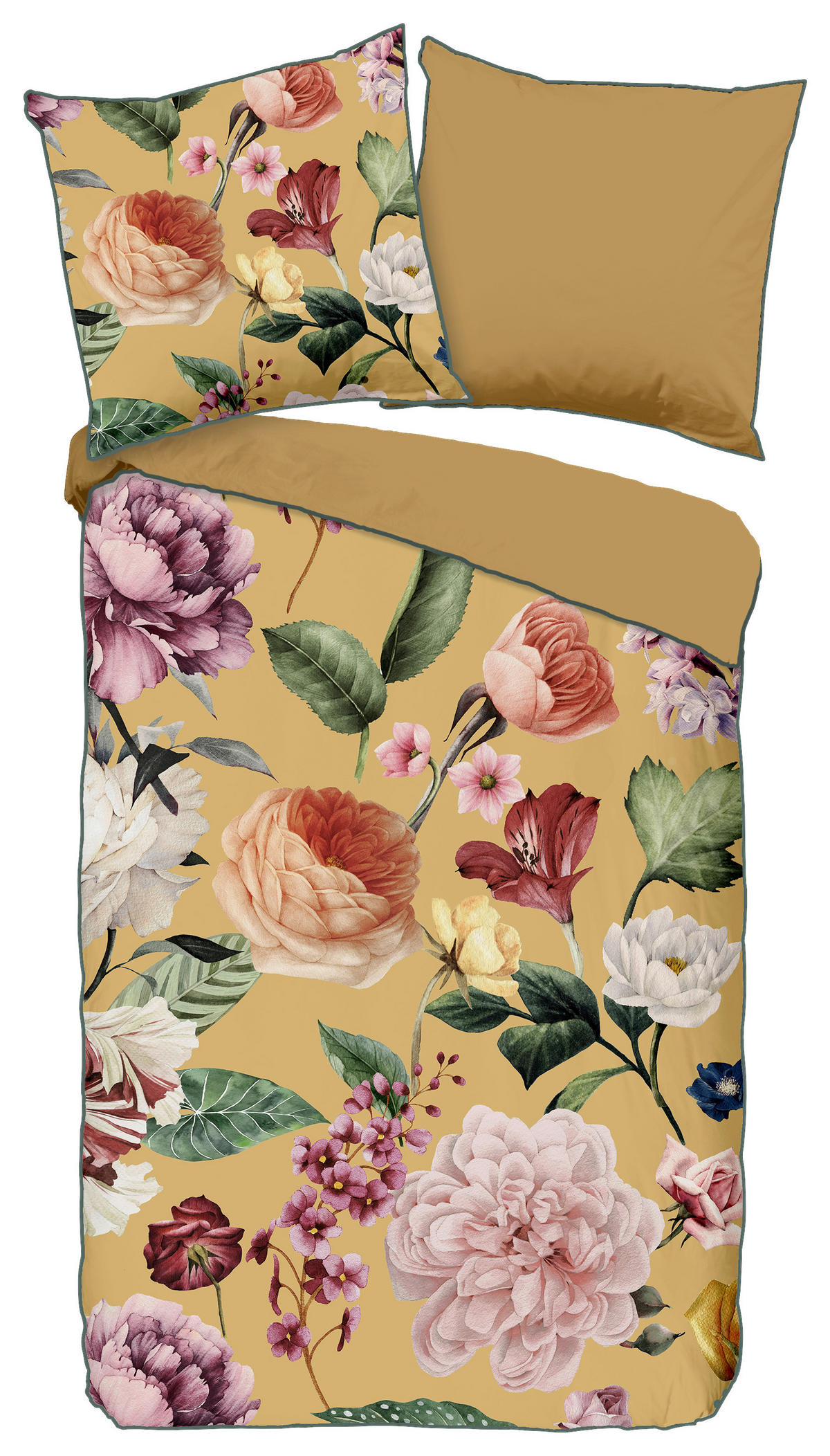 Baumwoll Bettwäsche Fiori Satin Fiori - ocker (135,00/200,00cm) - Descanso