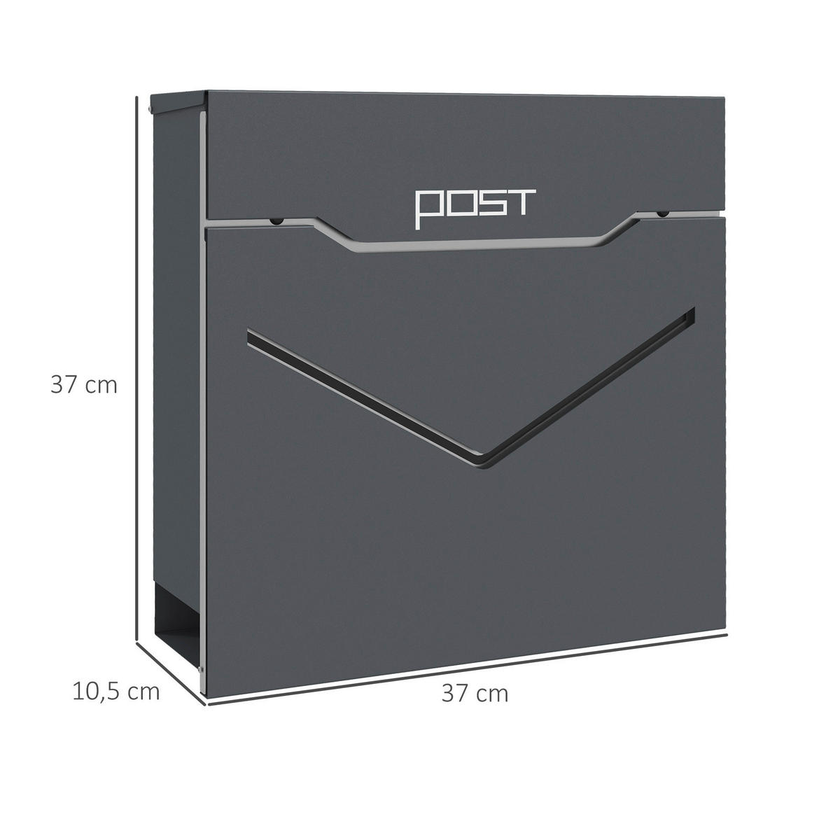HOMCOM Briefkasten dunkelgrau B/H/L: ca. 10,5x37x37 cm Briefkasten - dunkelgrau (37,00/10,50/37,00cm) - HOMCOM