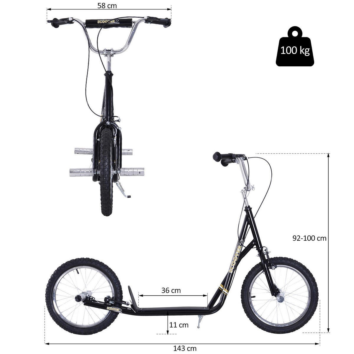 HOMCOM Kinderroller schwarz Kinderroller - schwarz (143,00/58,00/100,00cm) - HOMCOM