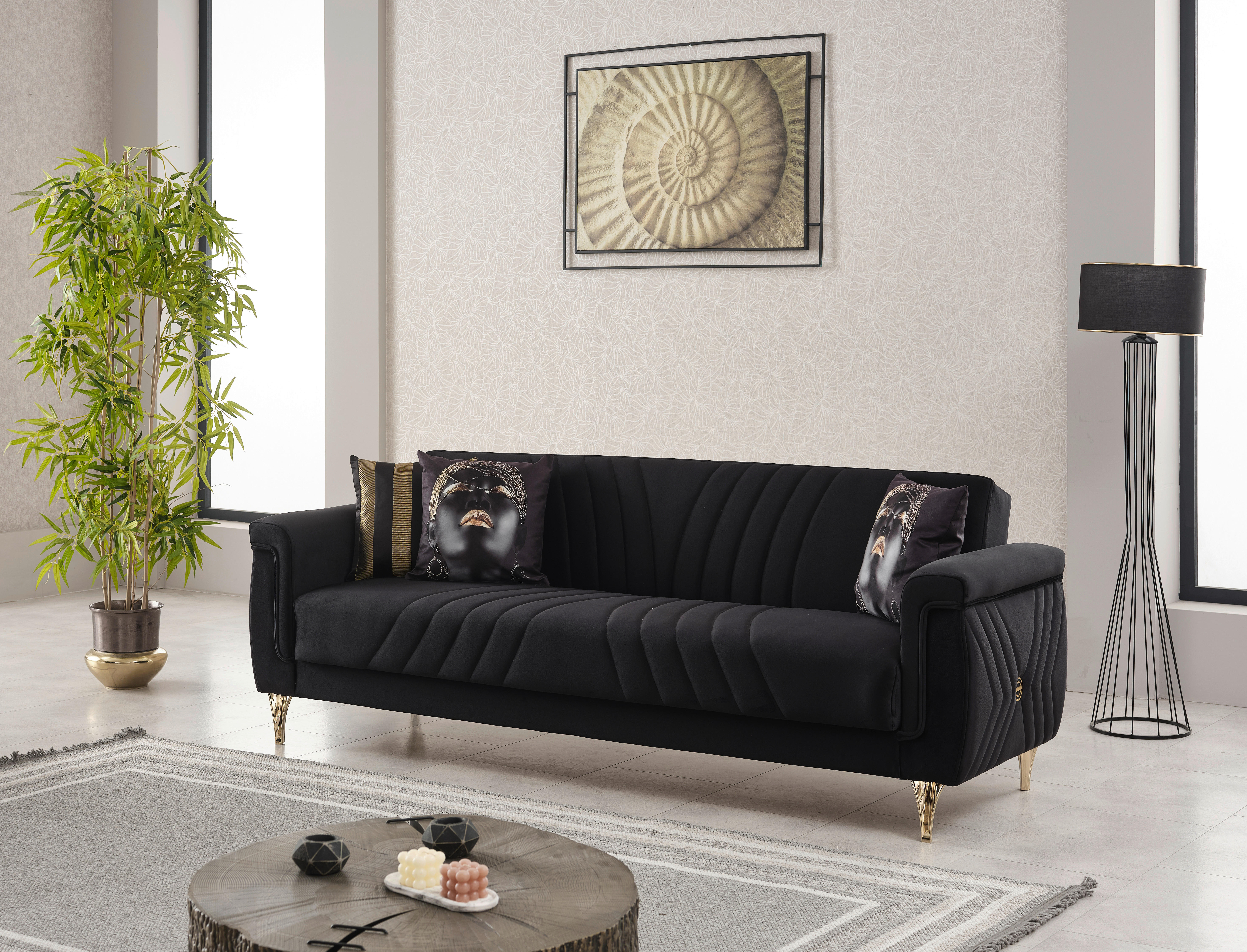 Schlafsofa Lozan schwarz B/H/T/L: ca. 230x49x86x84 cm Lozan - gold/schwarz (84,00/230,00/49,00cm)