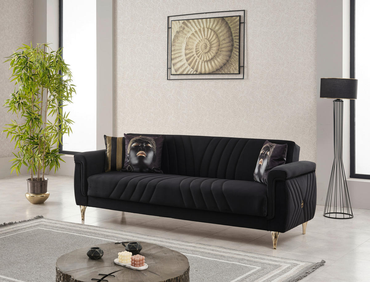 Schlafsofa Lozan schwarz B/H/T/L: ca. 230x49x86x84 cm Lozan - gold/schwarz (84,00/230,00/49,00cm)
