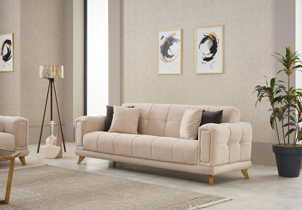 Sofa 3-2-1 Rixos beige Webstoff Rixos - beige/Eiche